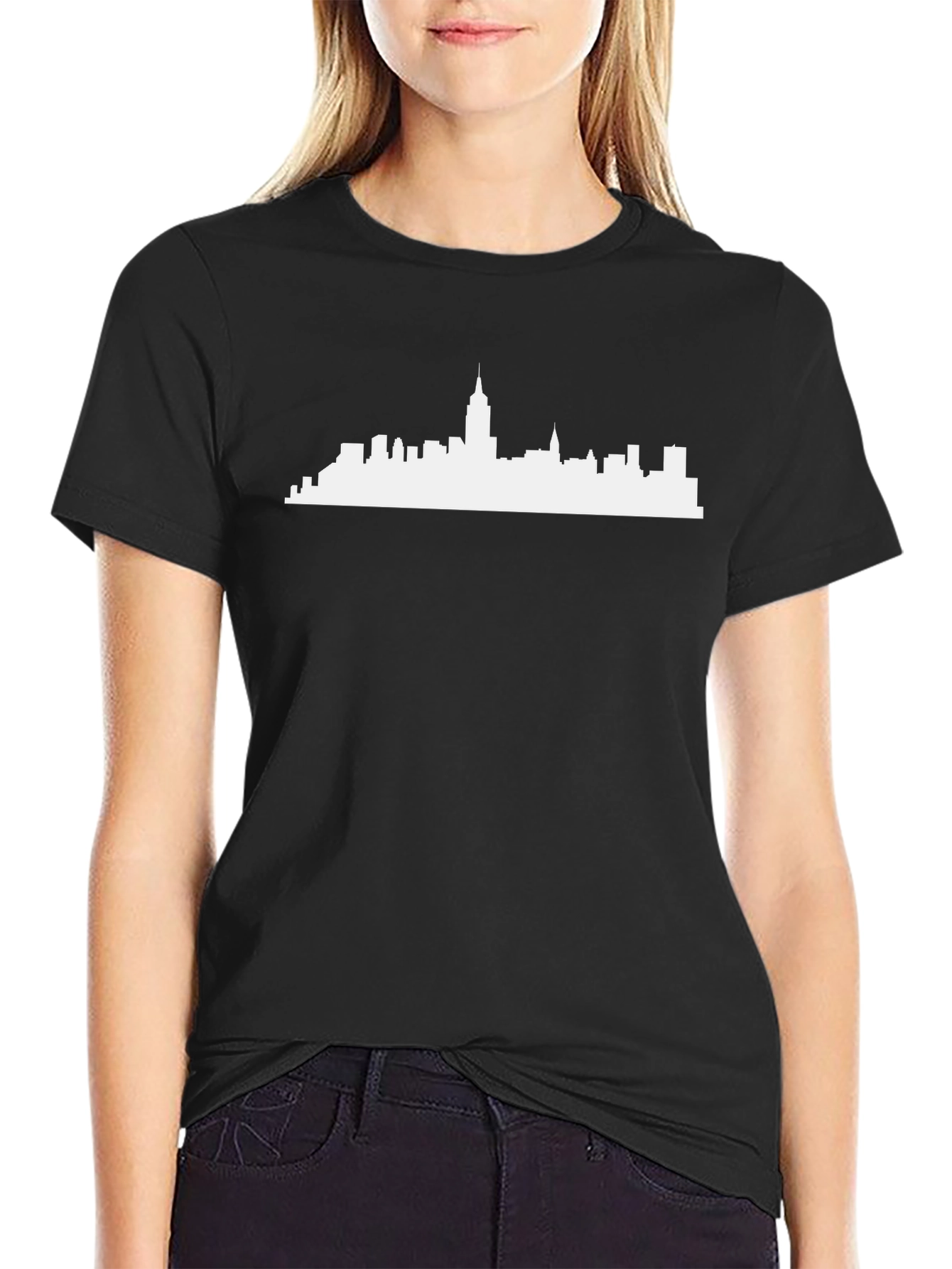 Black Cityscape Silhouette Tee - Black Cotton Blend view 2