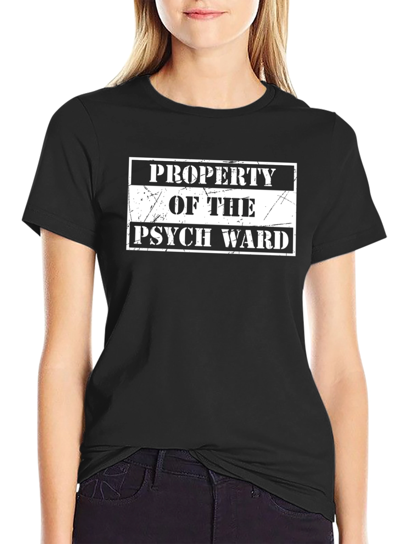 Black Property of the Psych Ward Funny Novelty T-Shirt view 2