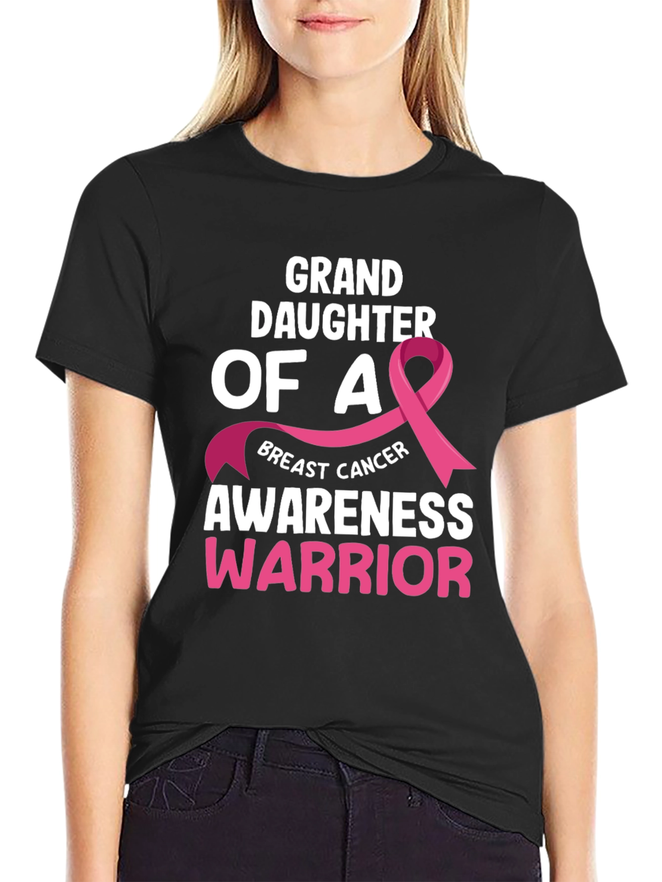 Black Granddaughter Breast Cancer Awareness Warrior T-Shirt view 2
