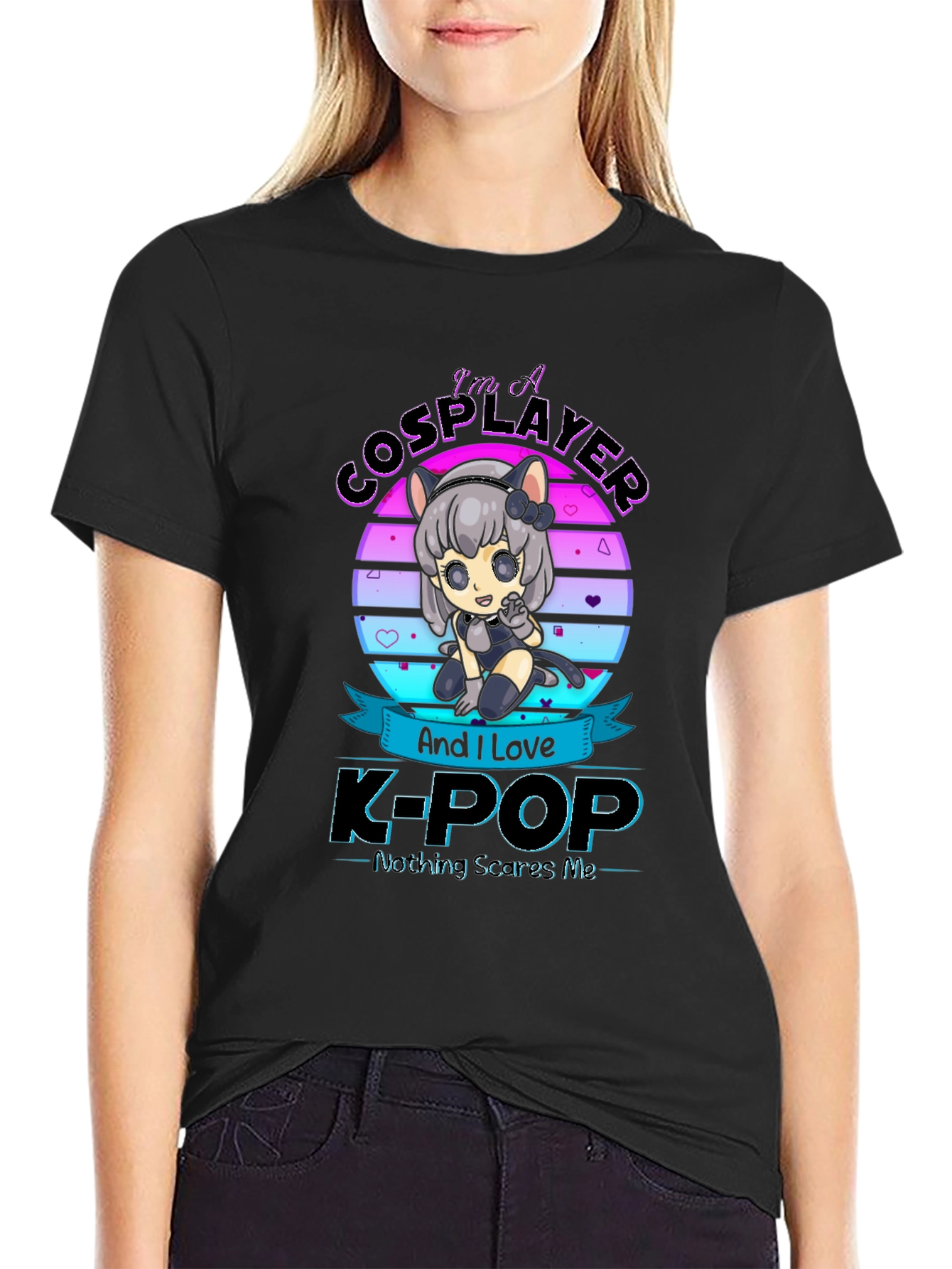 Black I'm A Cosplayer and Love K-Pop T-Shirt view 2