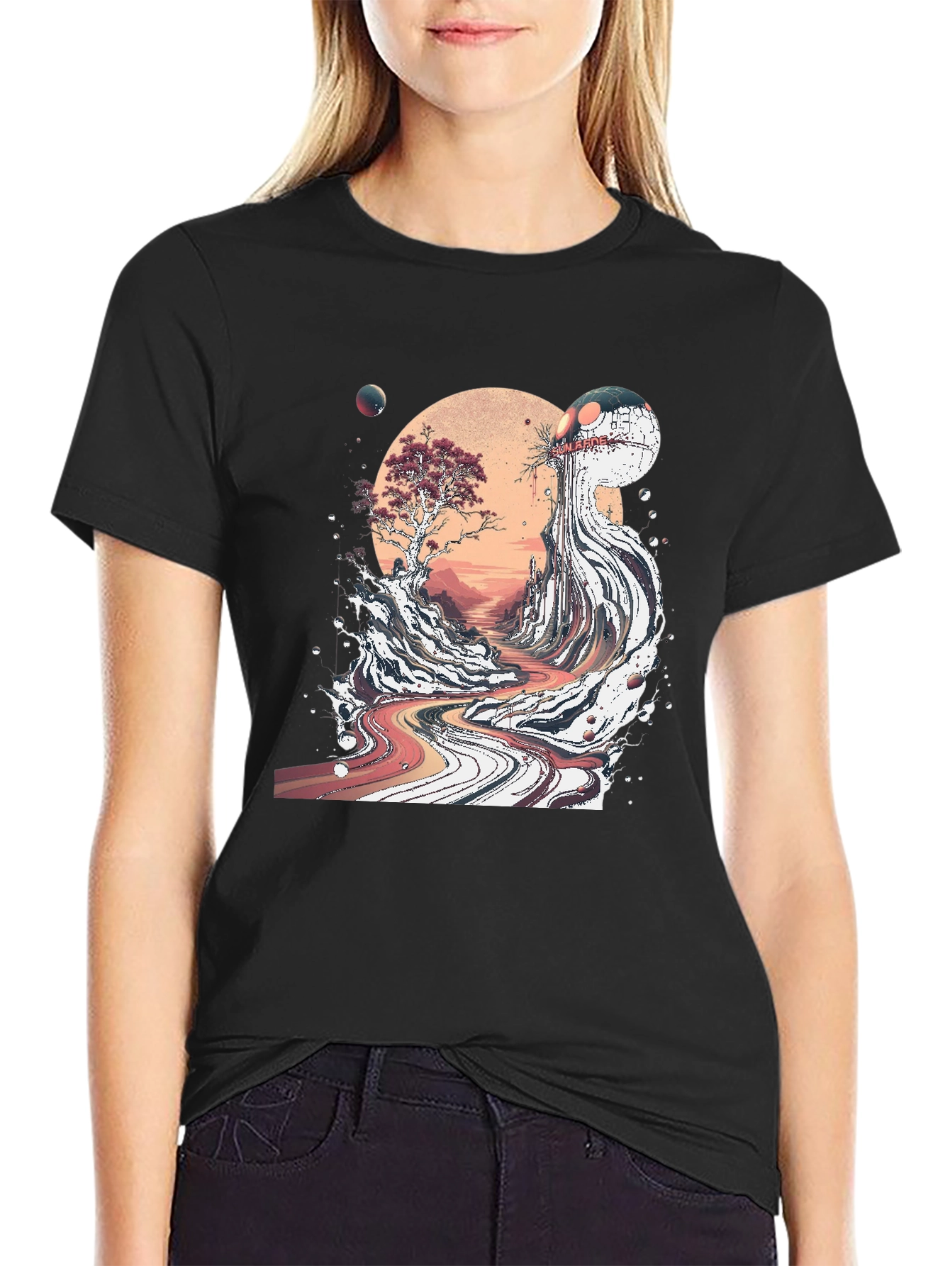 Black Ukiyo-e Inspired Graphic T-Shirt view 2