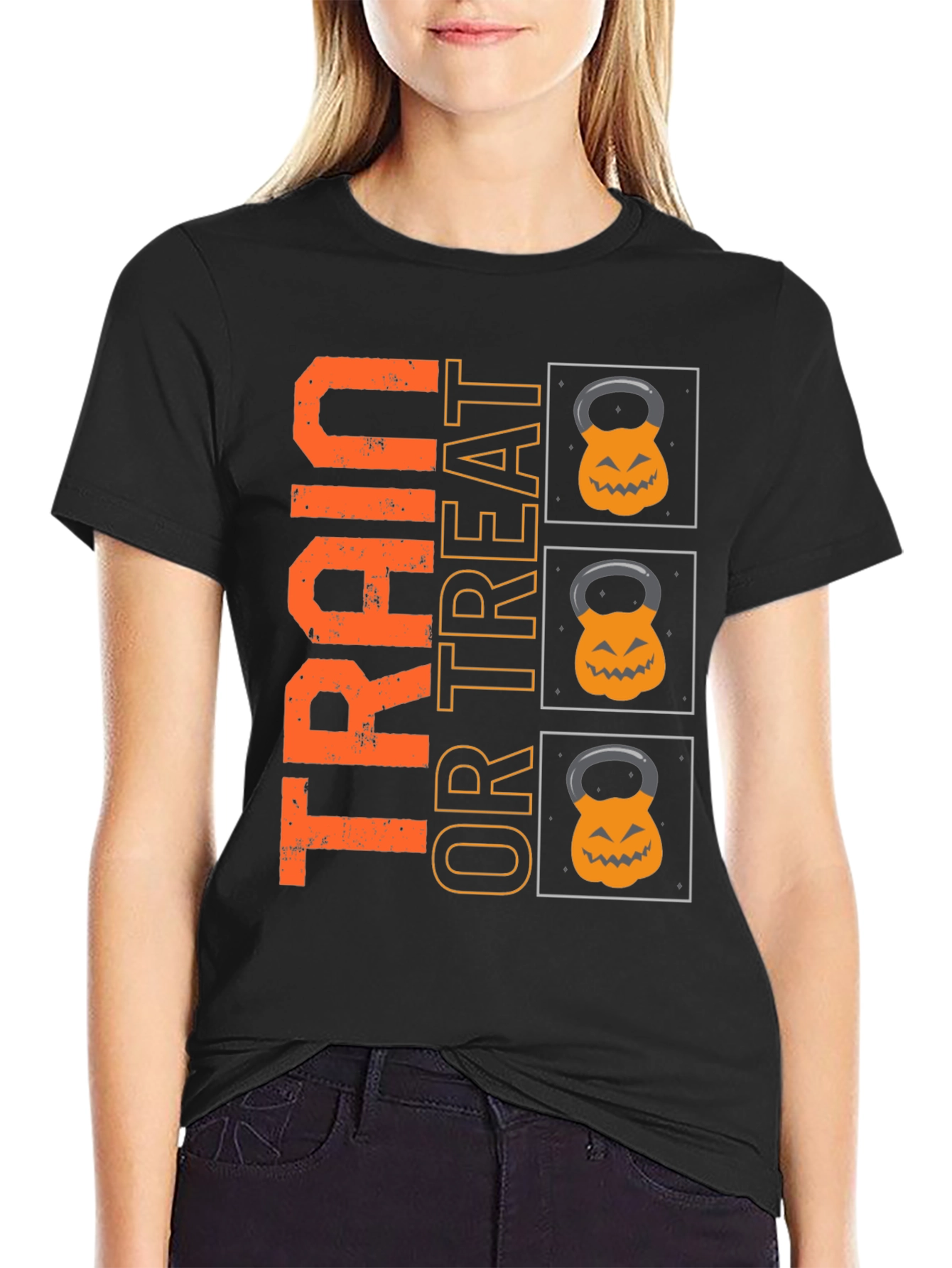 Black Train or Treat Halloween Gym T-Shirt view 2