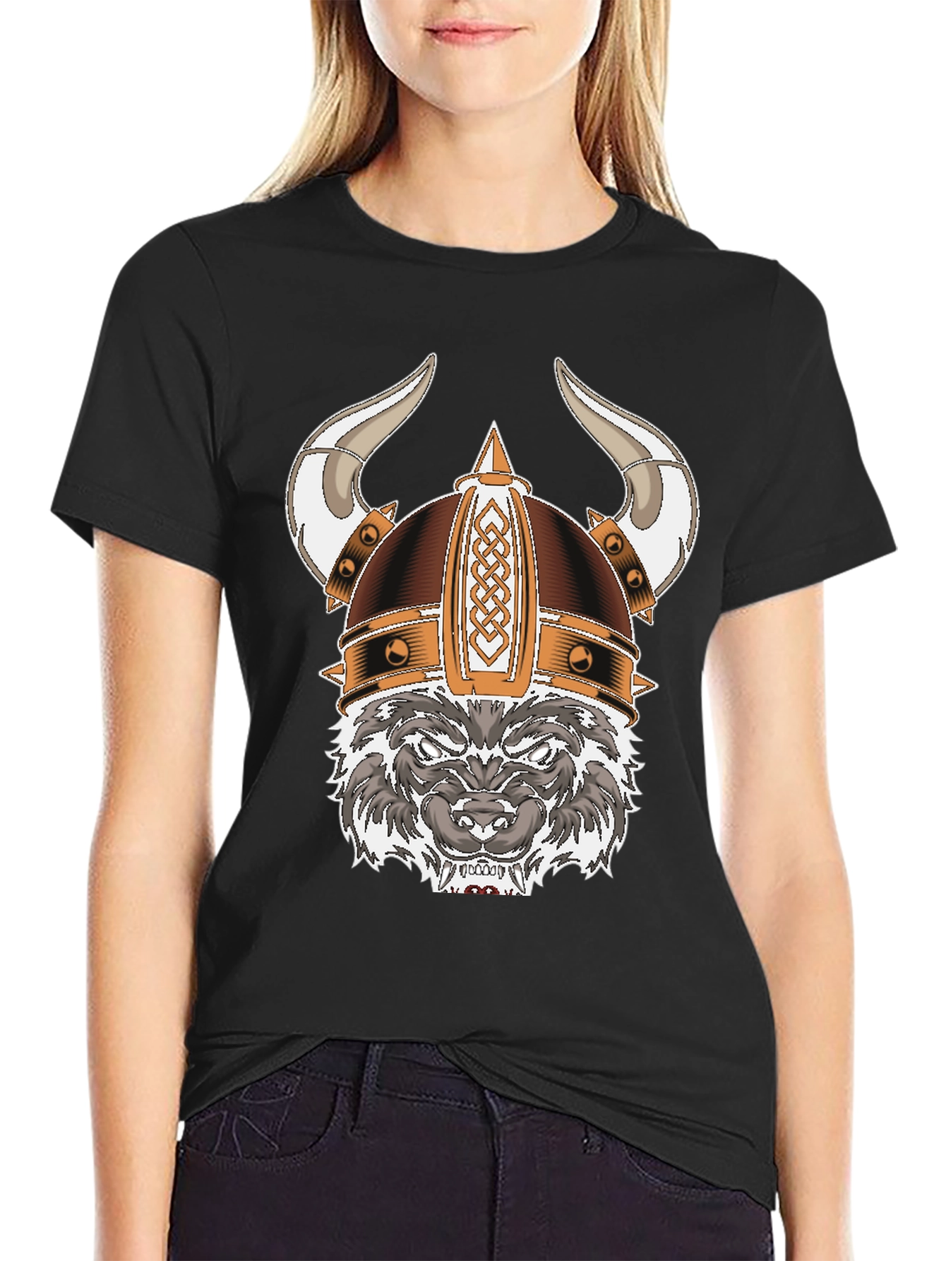 Black Viking Wolf Graphic Tee - Black view 2