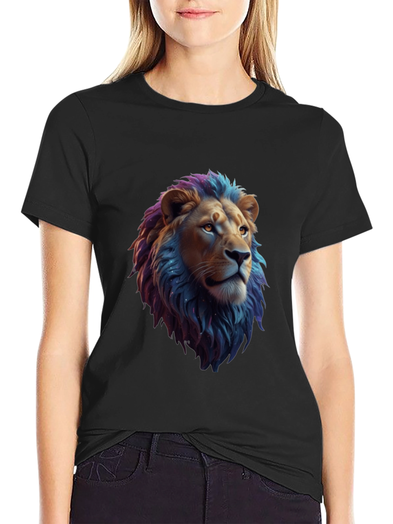 Black Lion Head Graphic Tee - Cool Animal Print Shirt view 2