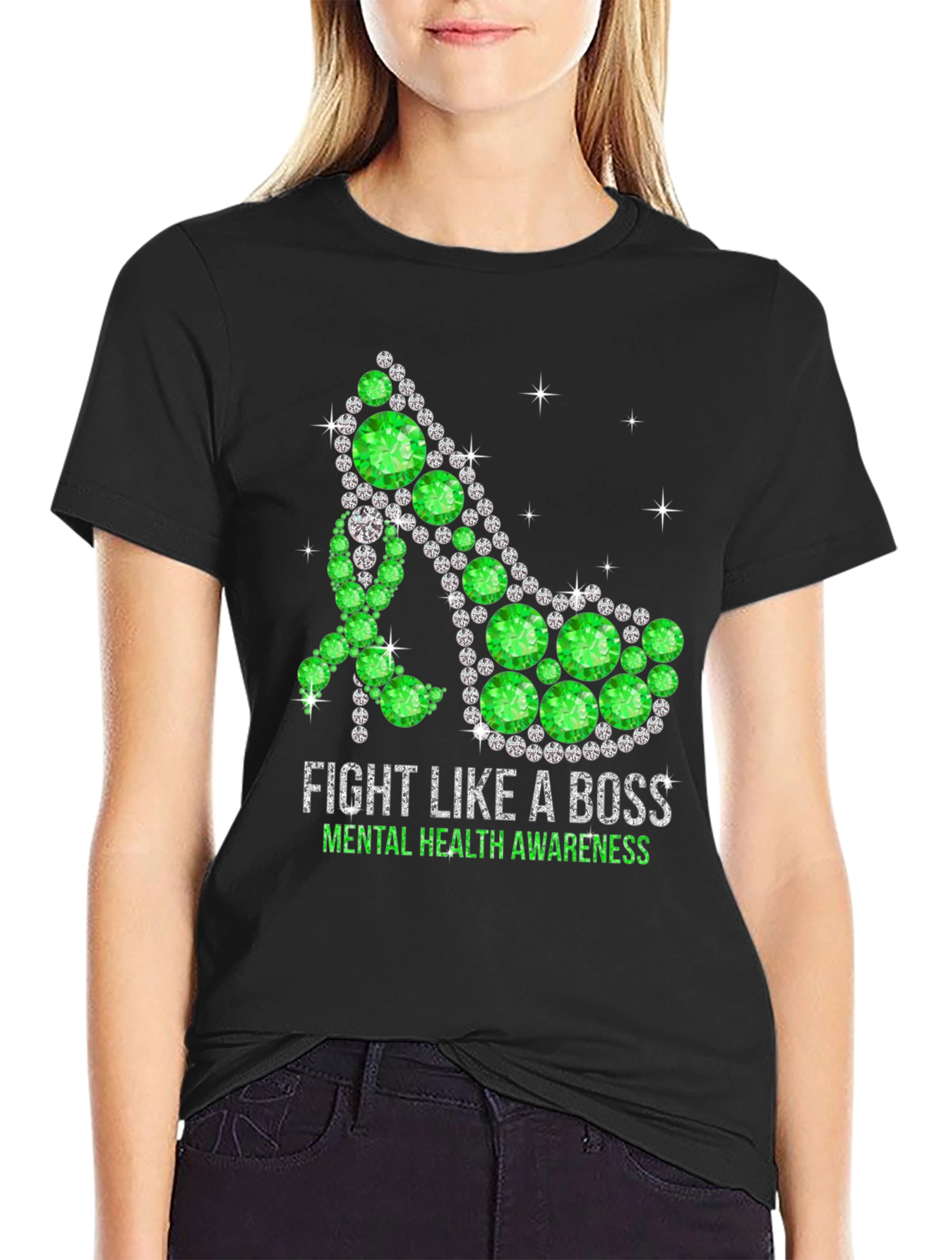 Black Fight Like A Boss Mental Health Awareness Shoe T-Shirt view 2