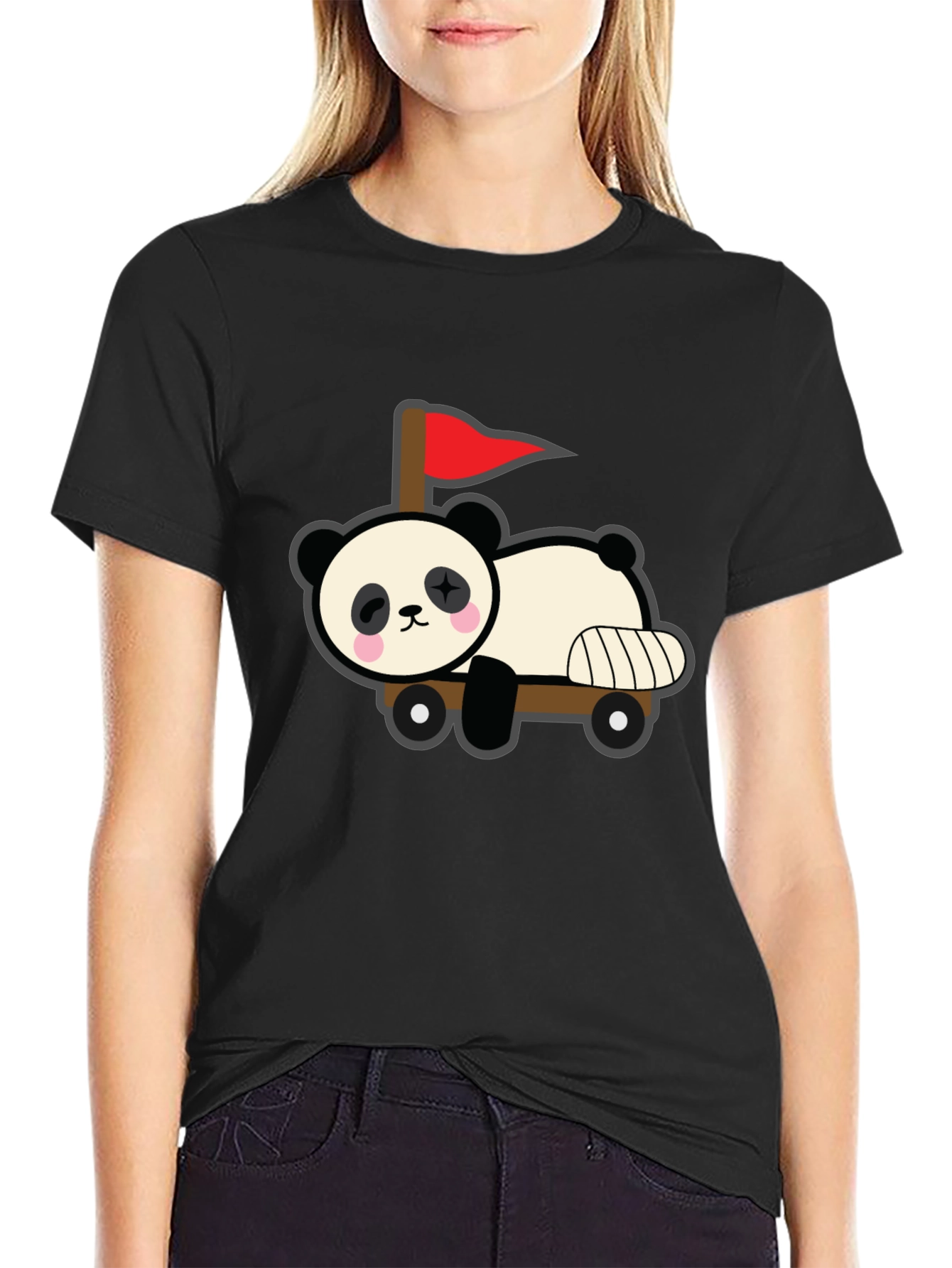 Black Cute Panda Car T-Shirt - Black view 2