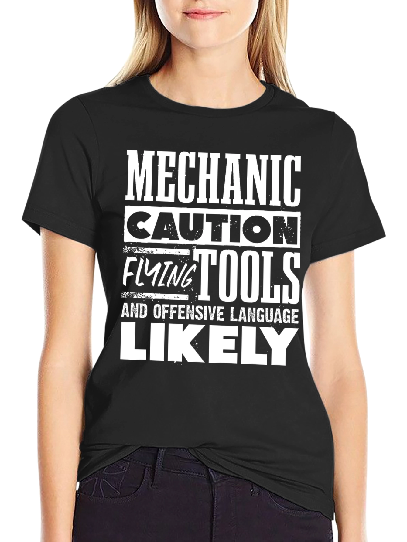 Black Mechanic Flying Tools Caution Novelty T-Shirt view 2