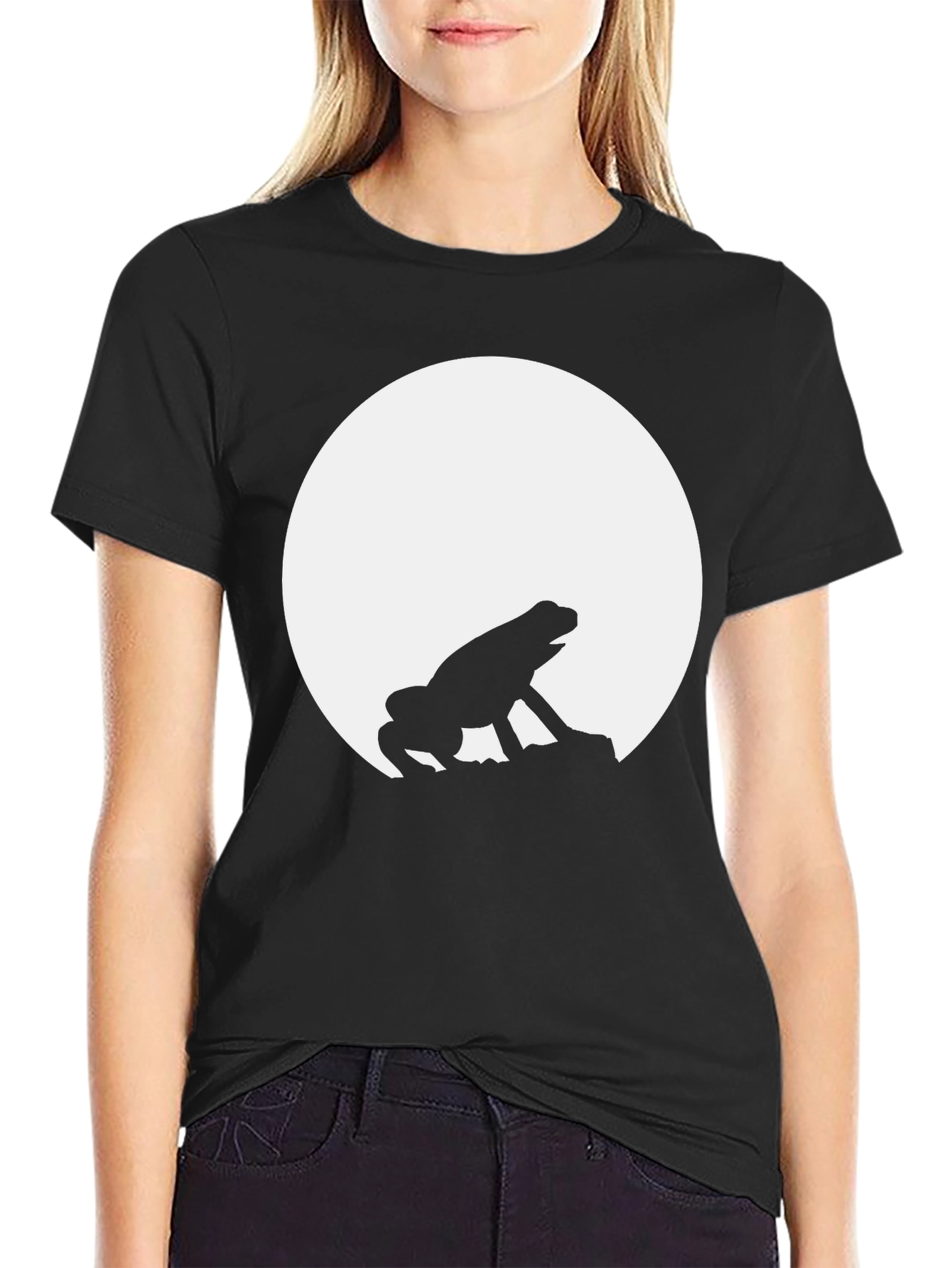 Black Frog Moon Silhouette Black T-Shirt view 2