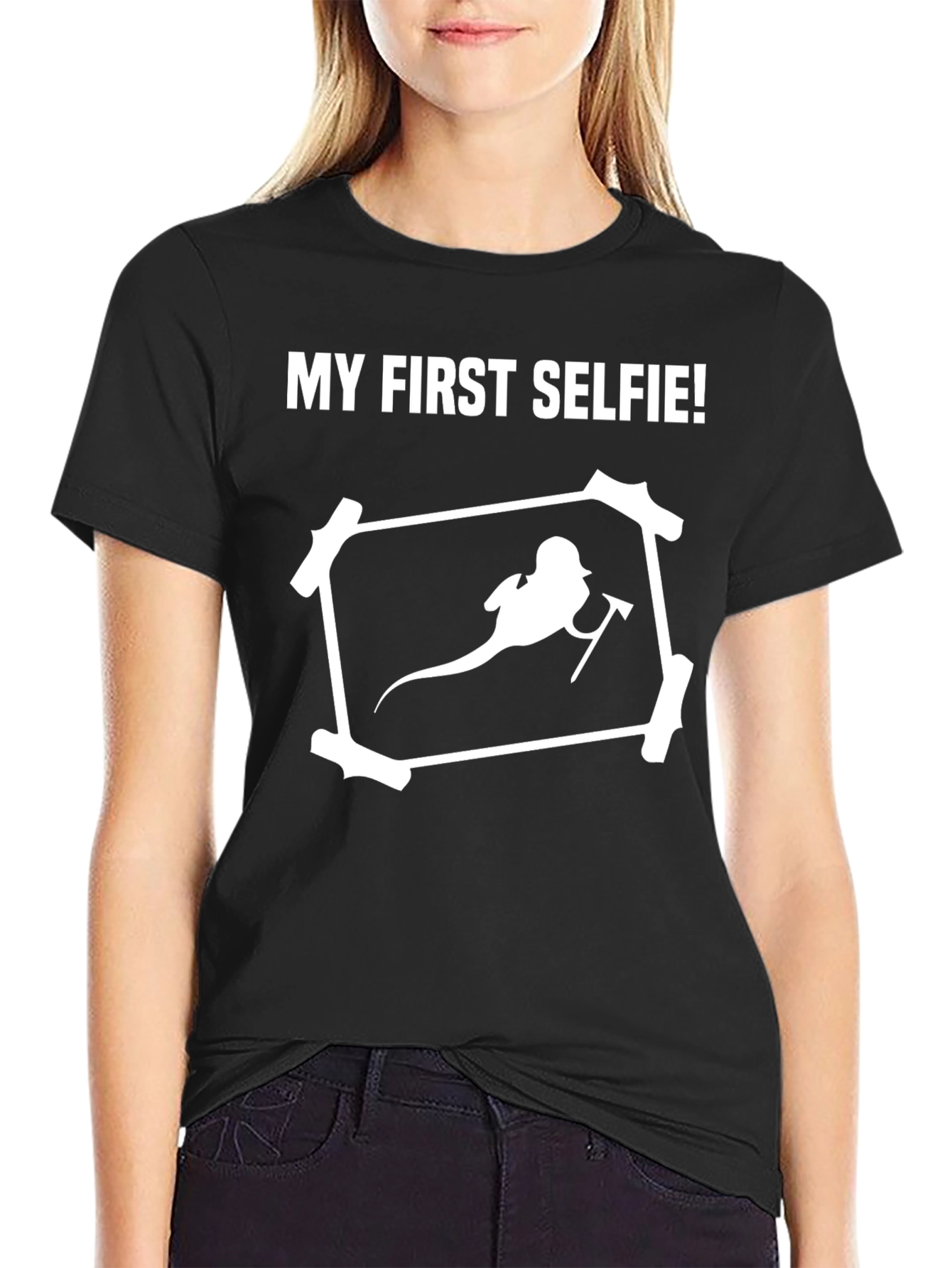 Black Funny My First Selfie Graphic Tee Shirt view 2