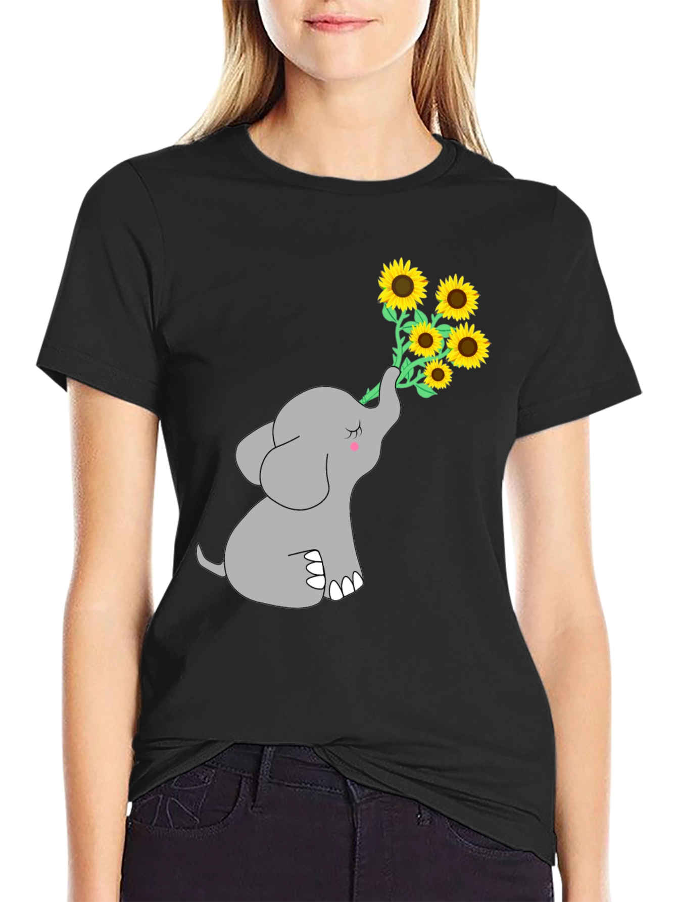 Black Elephant Sunflower Graphic Tee view 2