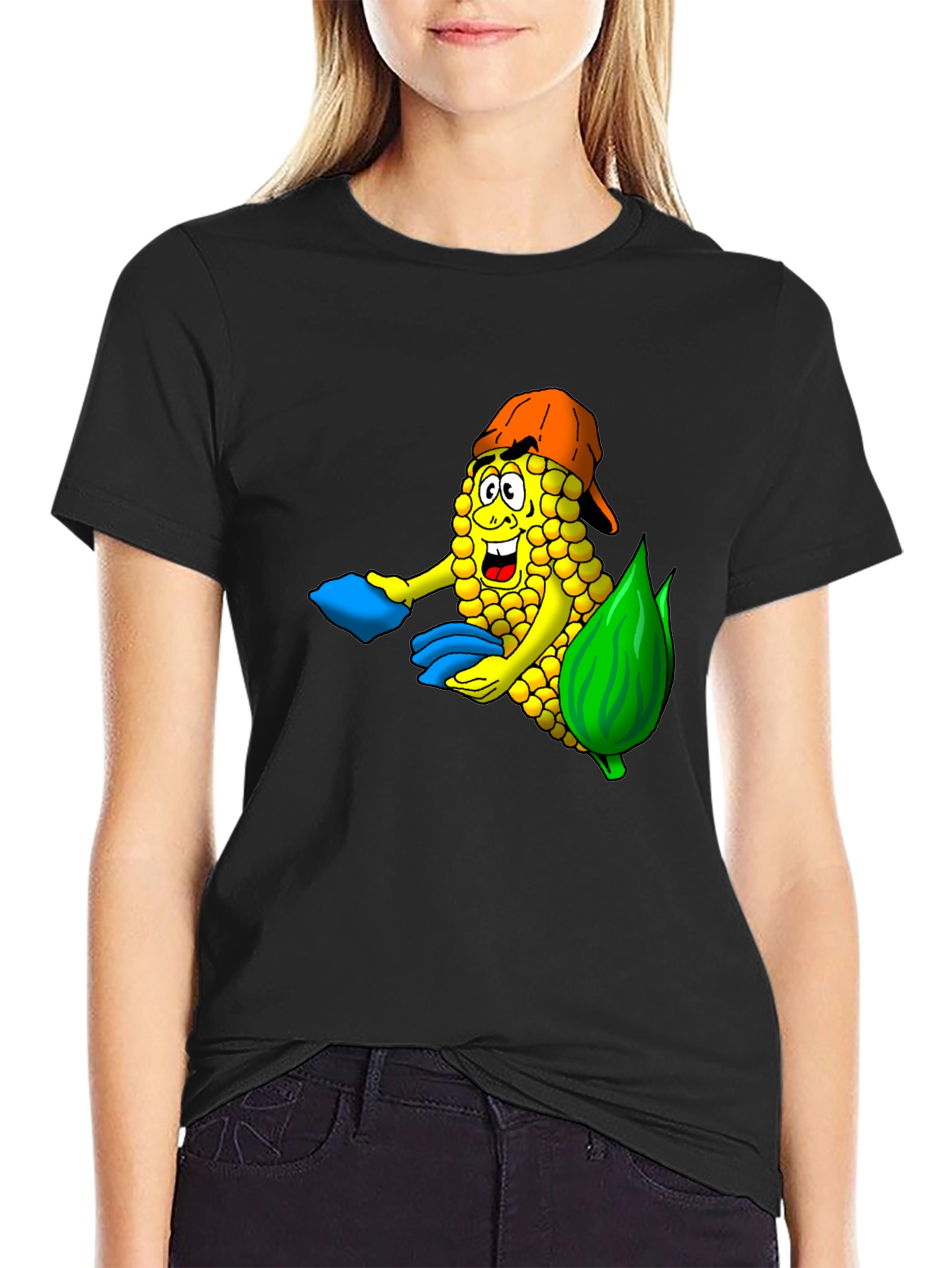 Black Corn Cob Cartoon T-Shirt view 2