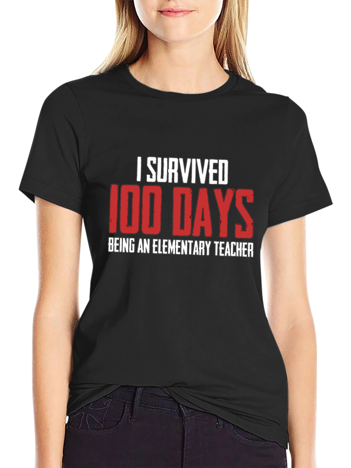 Black I Survived 100 Days Teacher Black T-Shirt view 2