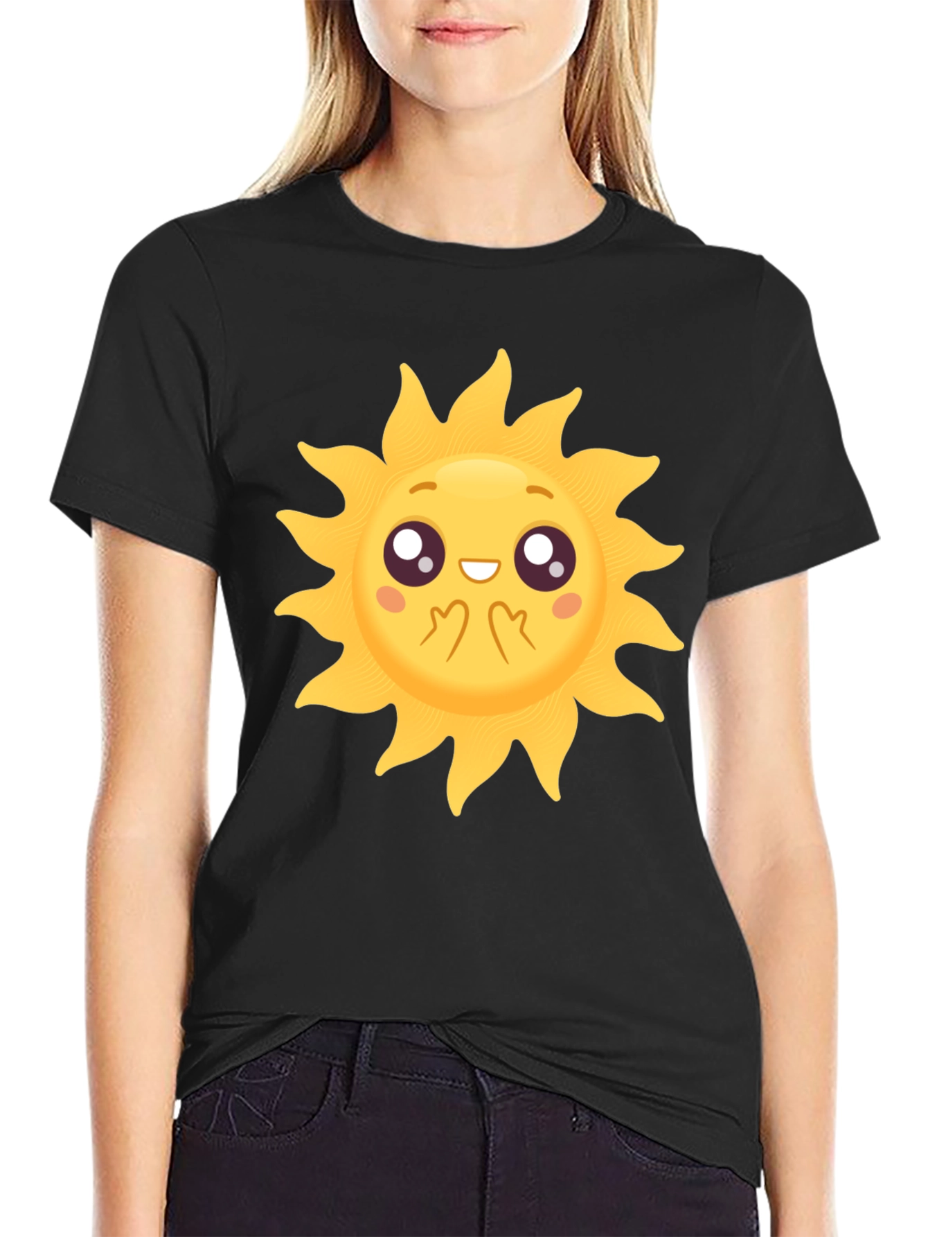 Black Cute Sun Graphic Black T-Shirt view 2
