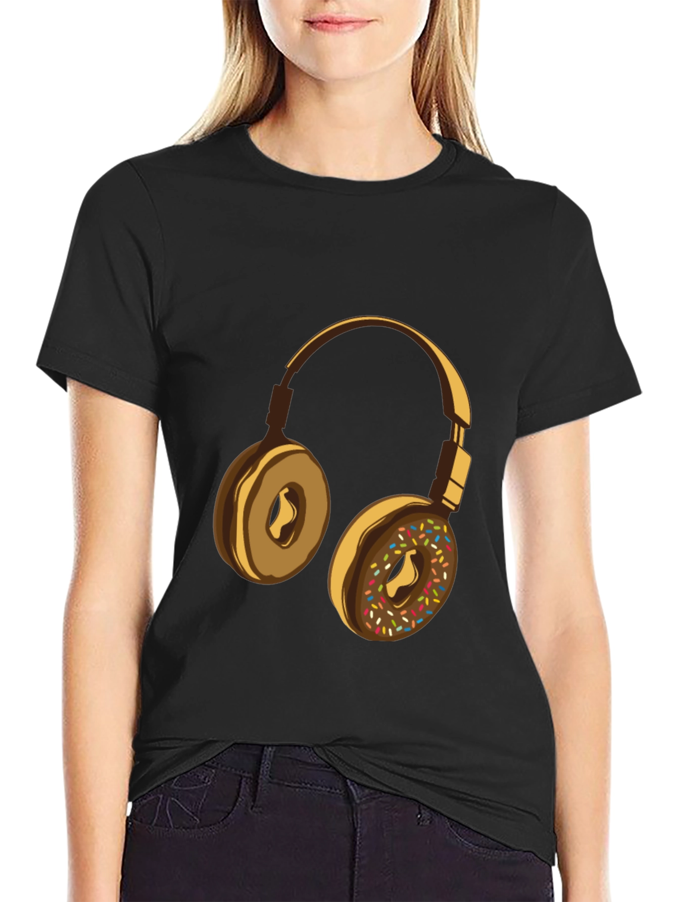 Black Donut Headphone Graphic Tee view 2