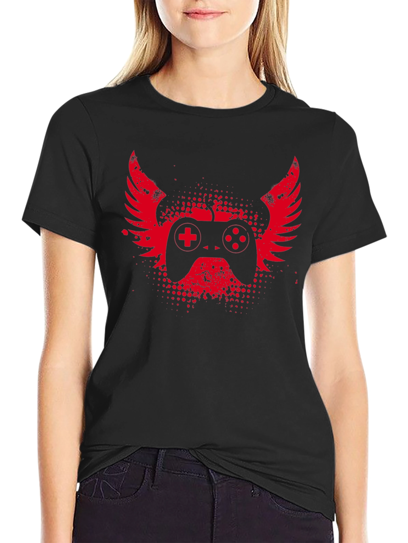 Black Gamer Wings T-Shirt - Black Gaming Tee view 2