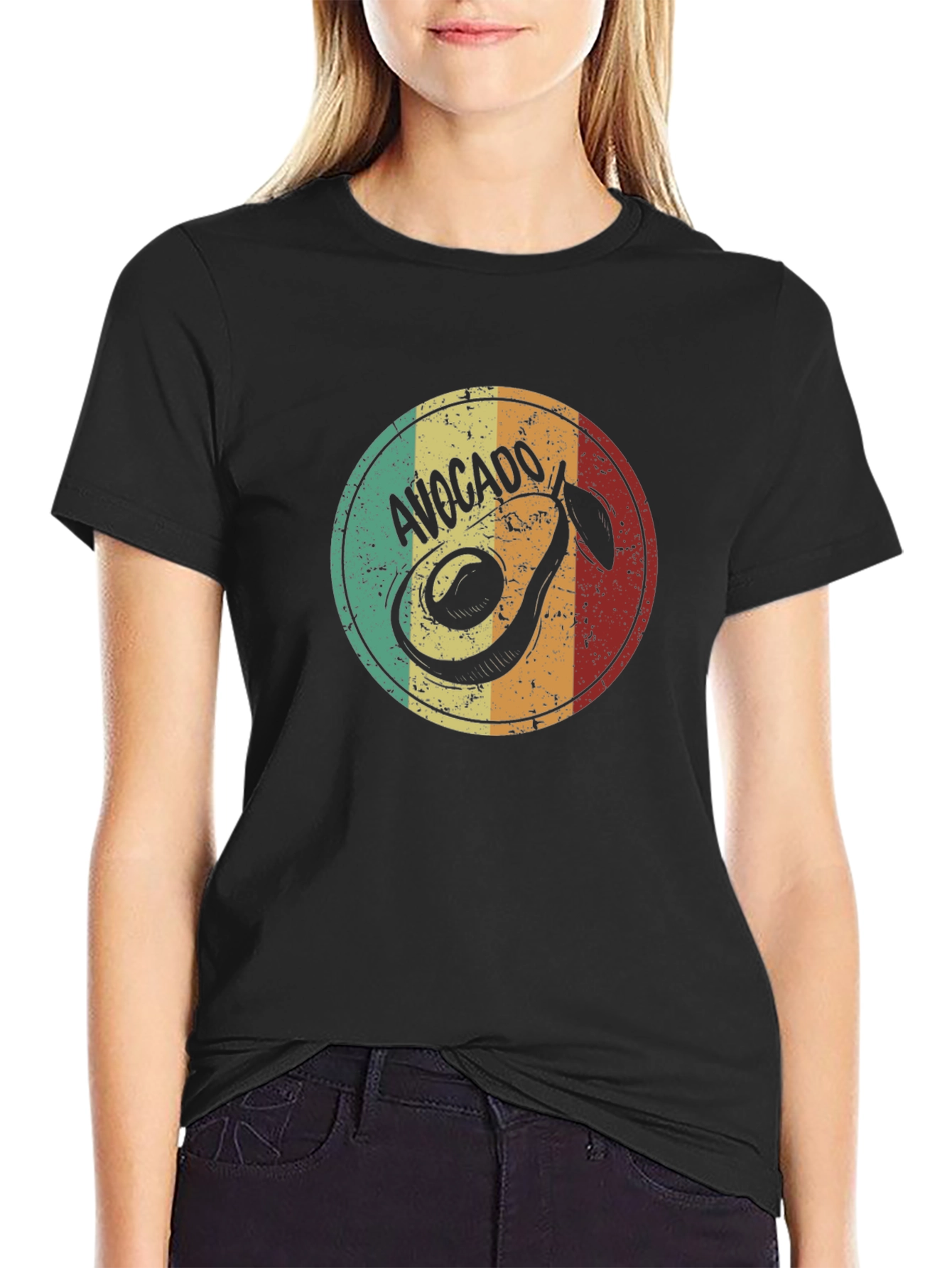Black Retro Avocado T-Shirt - Vintage Style Graphic Tee view 2