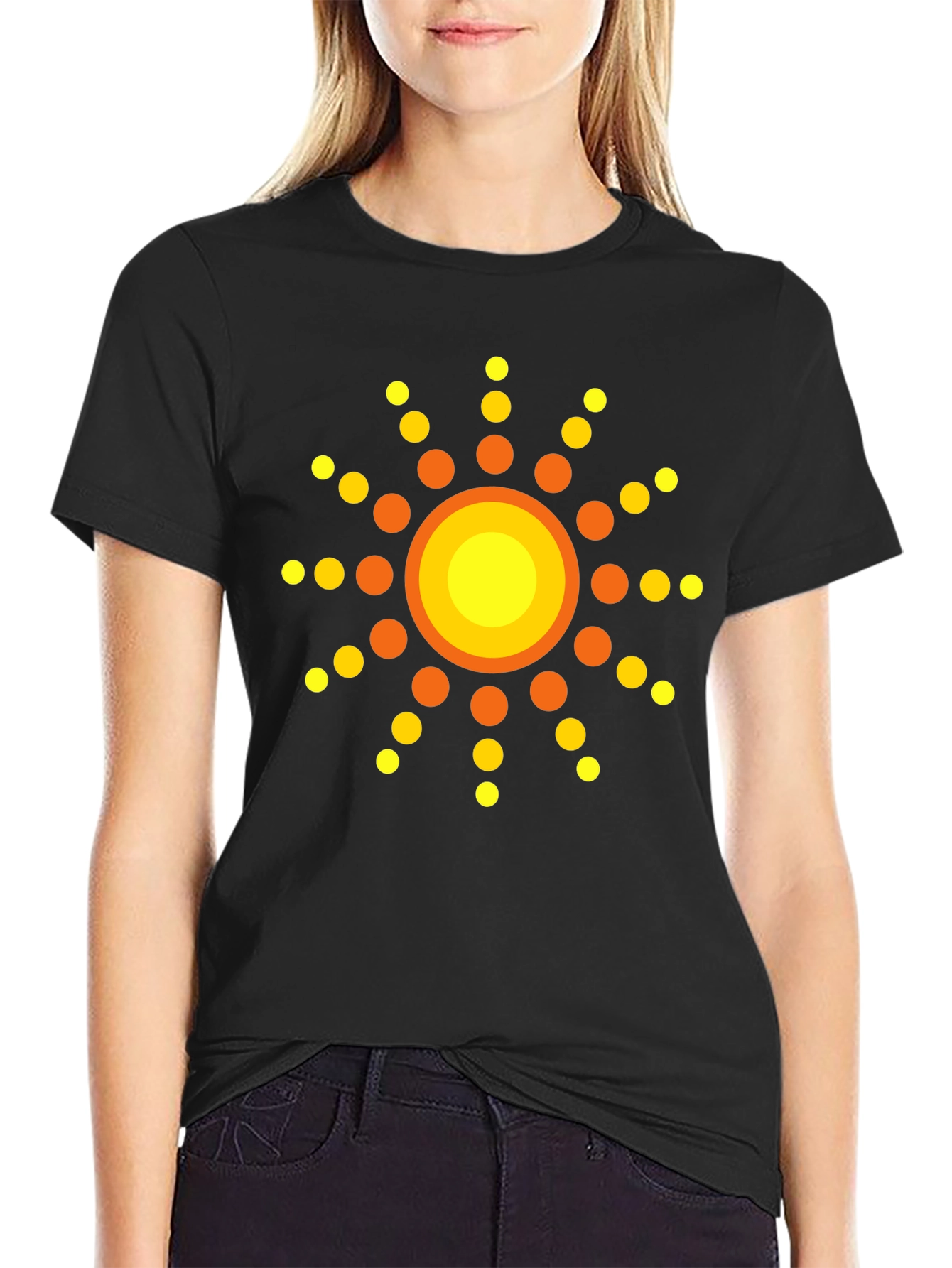 Black Retro Sunburst Graphic T-Shirt - Stylish Black Tee view 2