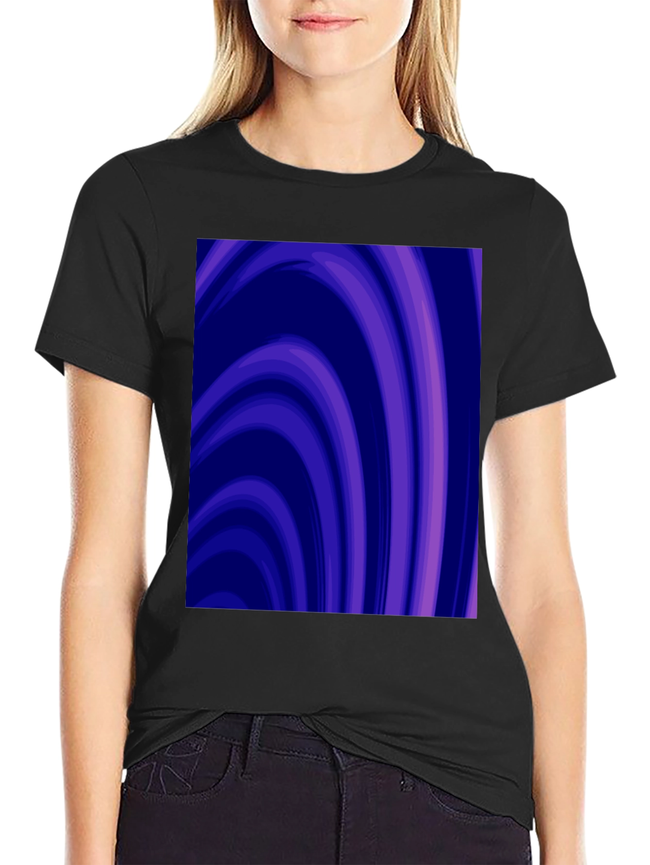 Black Abstract Purple Swirl Graphic Tee view 2