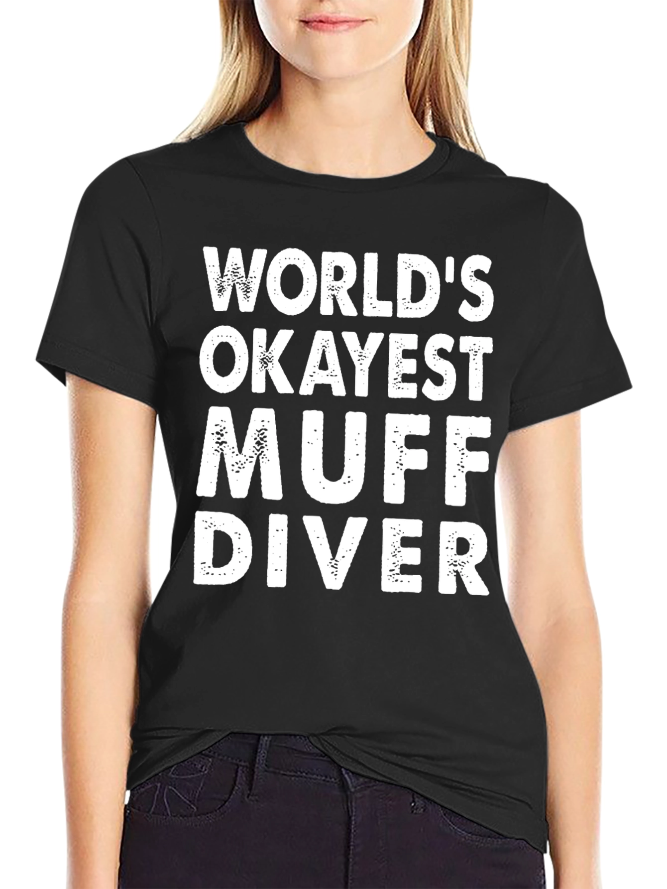 Black World's Okayest Muff Diver T-Shirt - Funny Adult Humor Tee view 2
