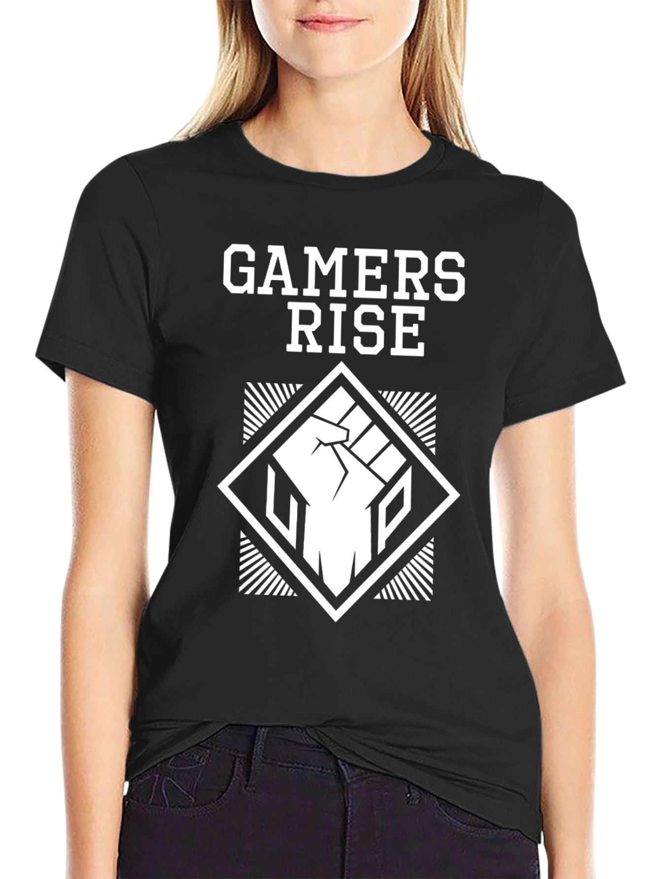 Black Gamers Rise Graphic Tee - Black Cotton T-Shirt view 2