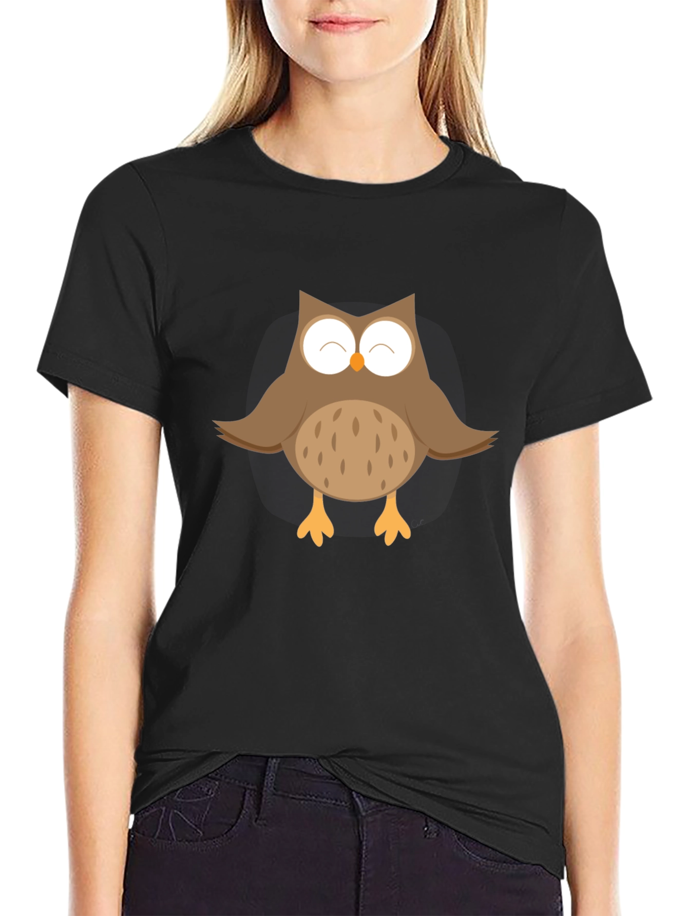 Black Cute Owl Graphic Black T-Shirt view 2