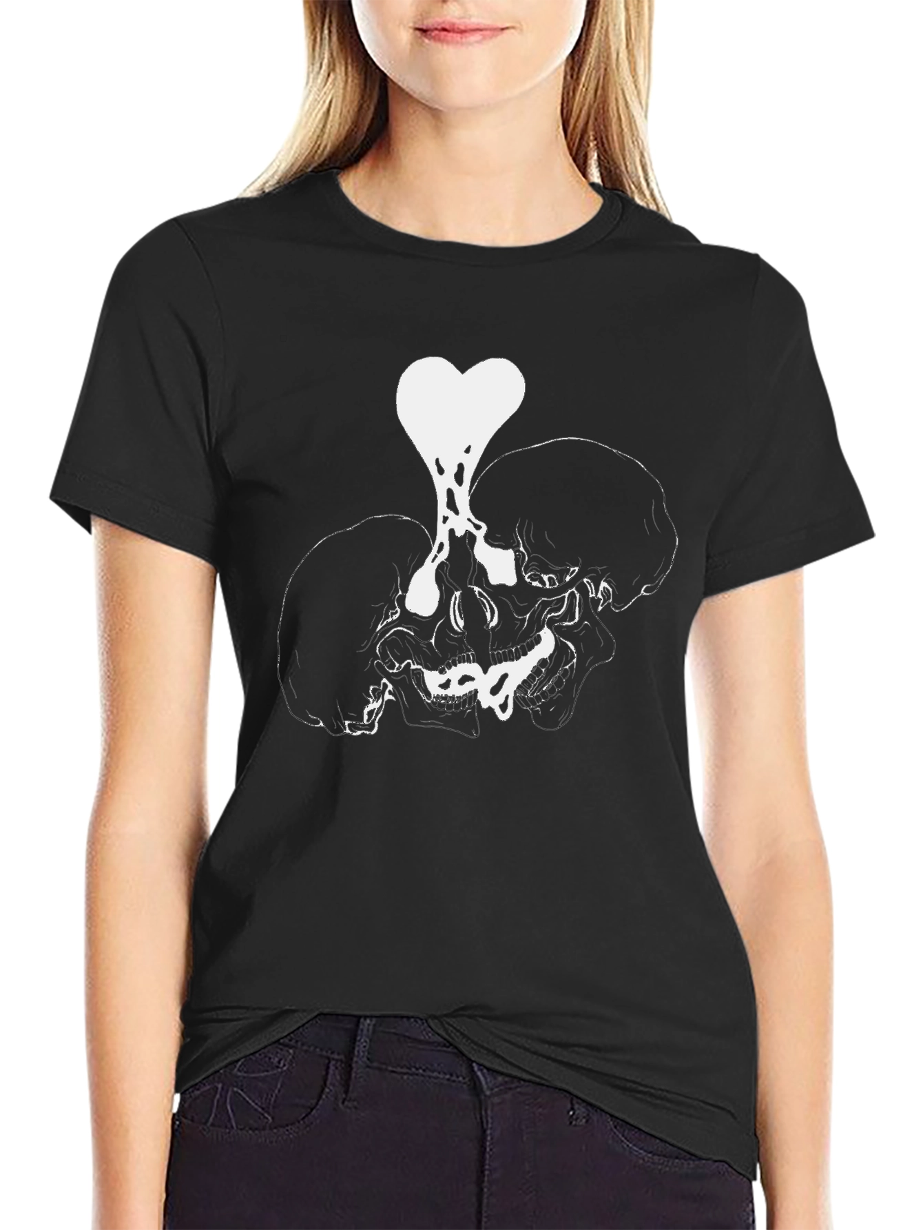 Black Skull Heart Graphic Tee - Black view 2