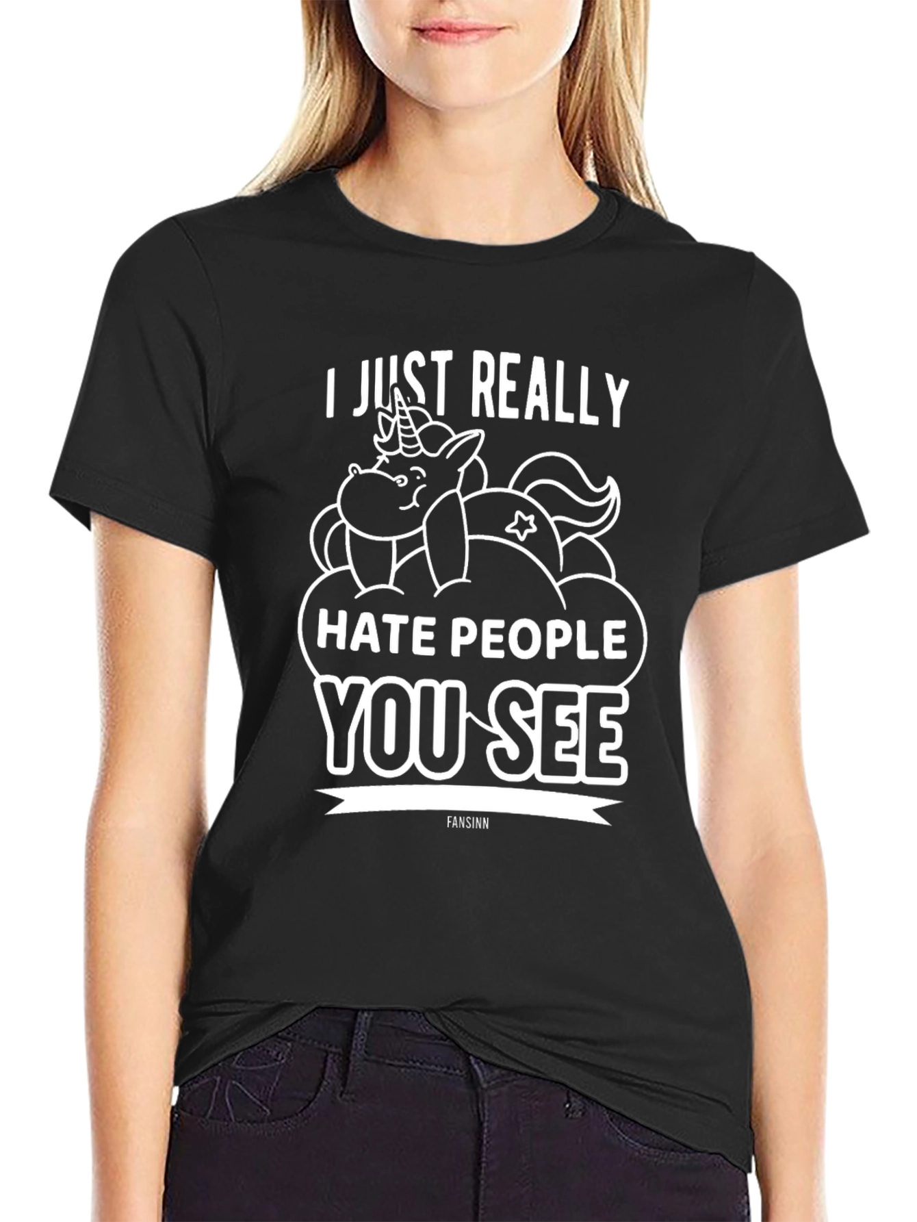 Black I Hate People Unicorn Graphic T-Shirt - Black view 2