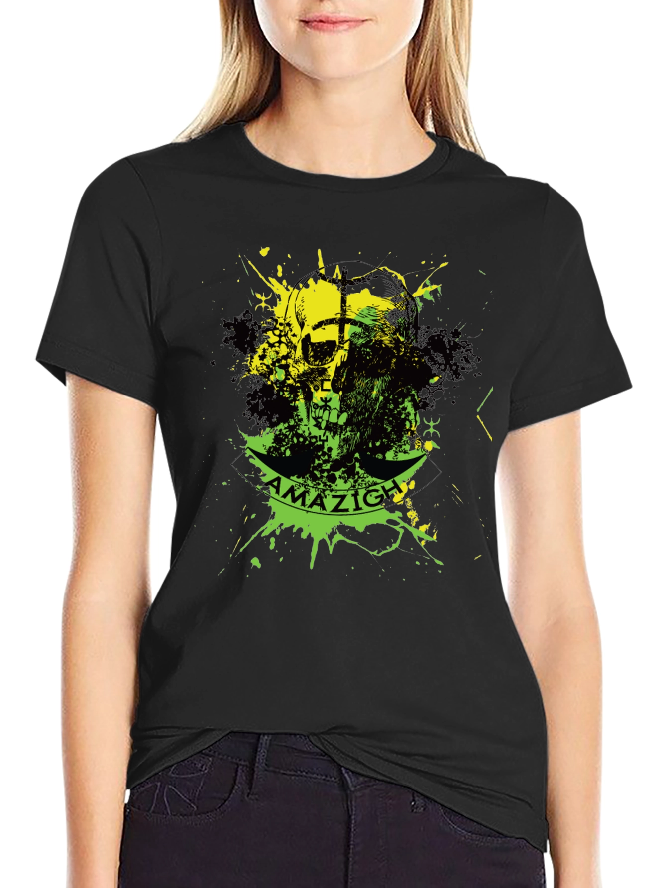 Black Amazigh Skull Graphic Black T-Shirt view 2