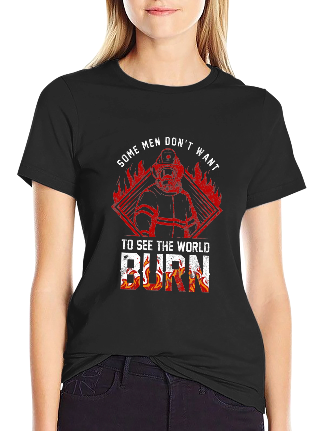 Black Firefighter Graphic Tee - Some Men Don't Want The World to Burn view 2