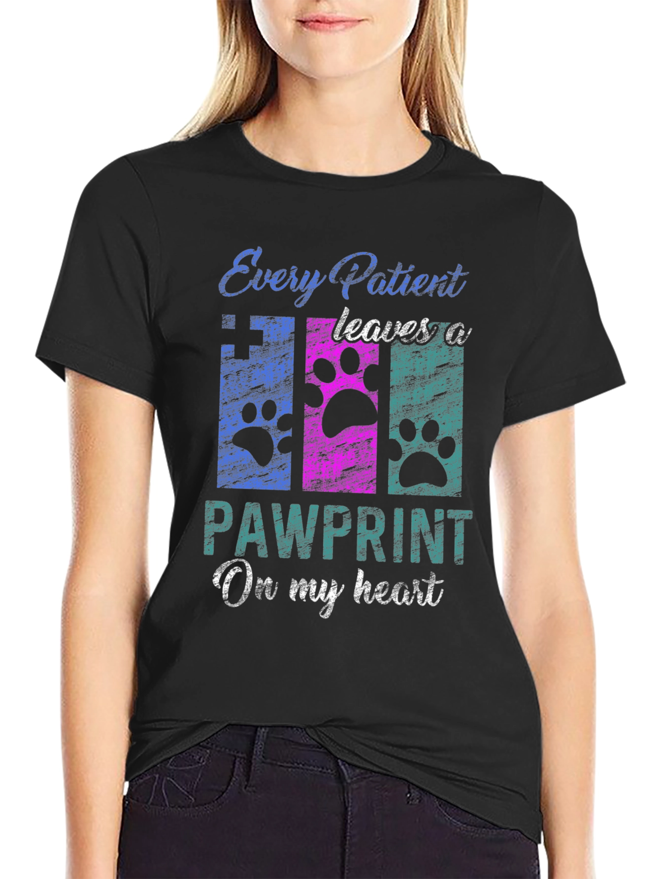 Black Pawprint Heart T-Shirt - Veterinary Love! view 2