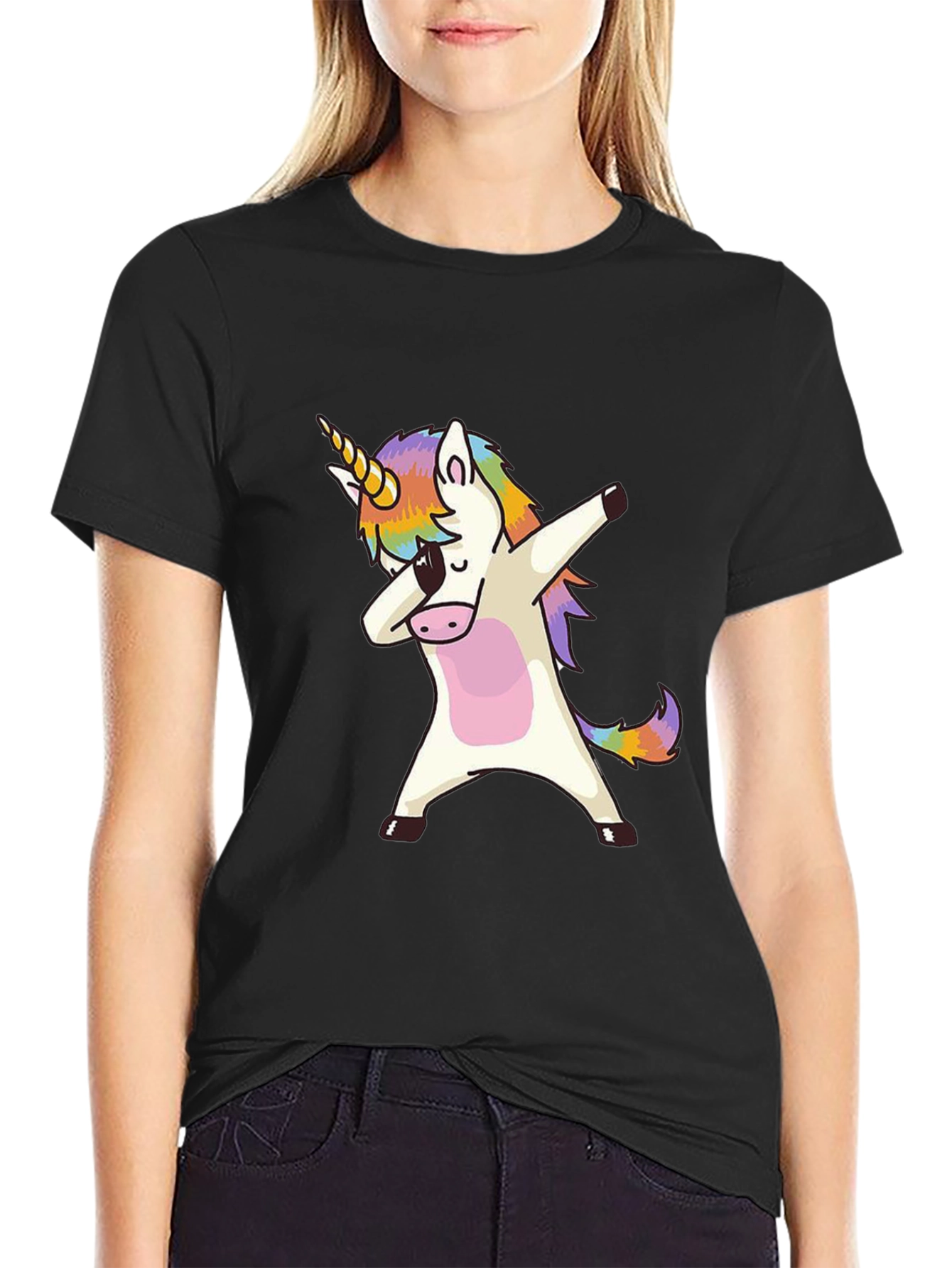Black Dabbing Unicorn Graphic Tee - Black view 2