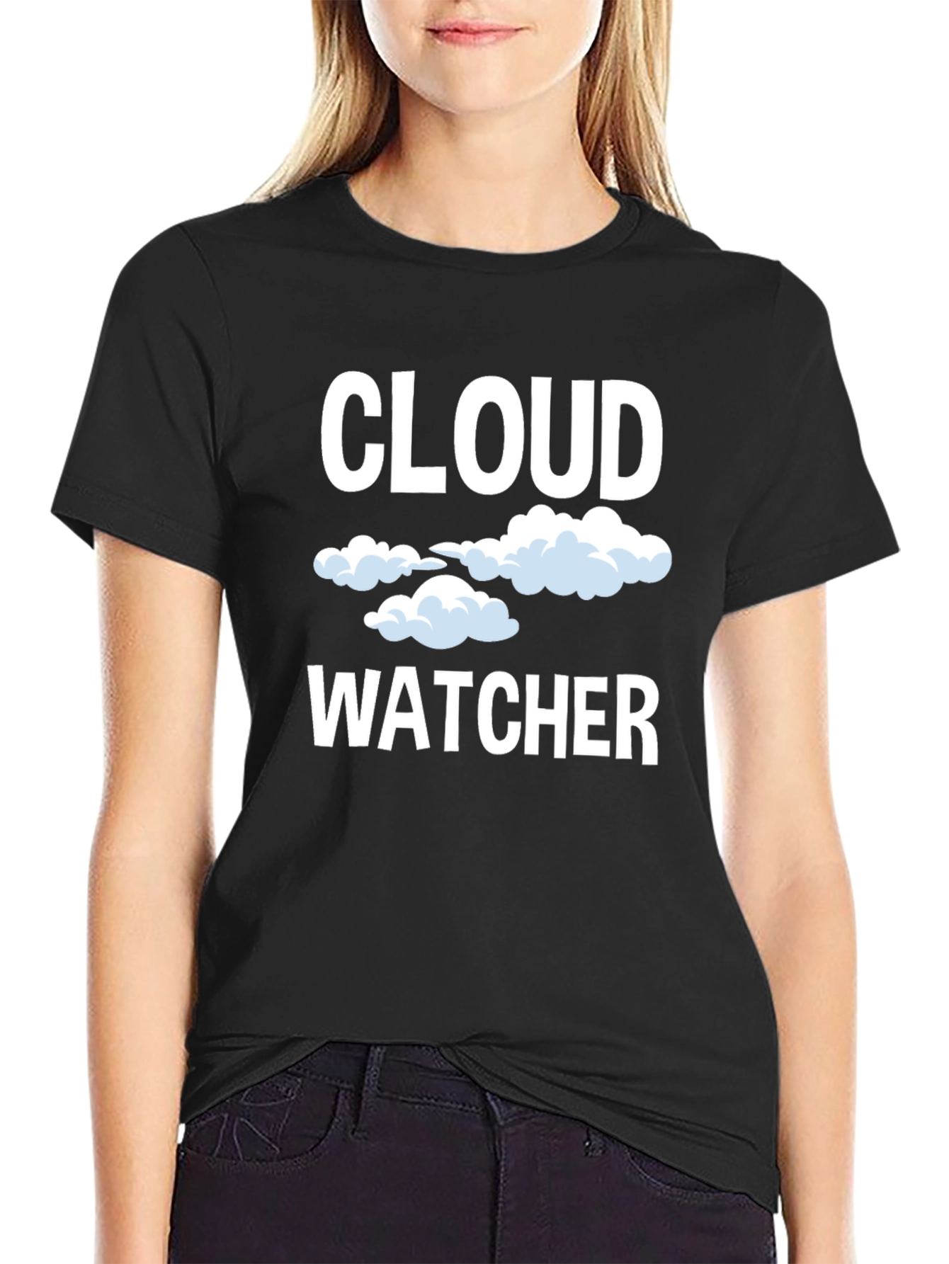 Black Cloud Watcher Graphic Tee - Black Cotton T-Shirt view 2
