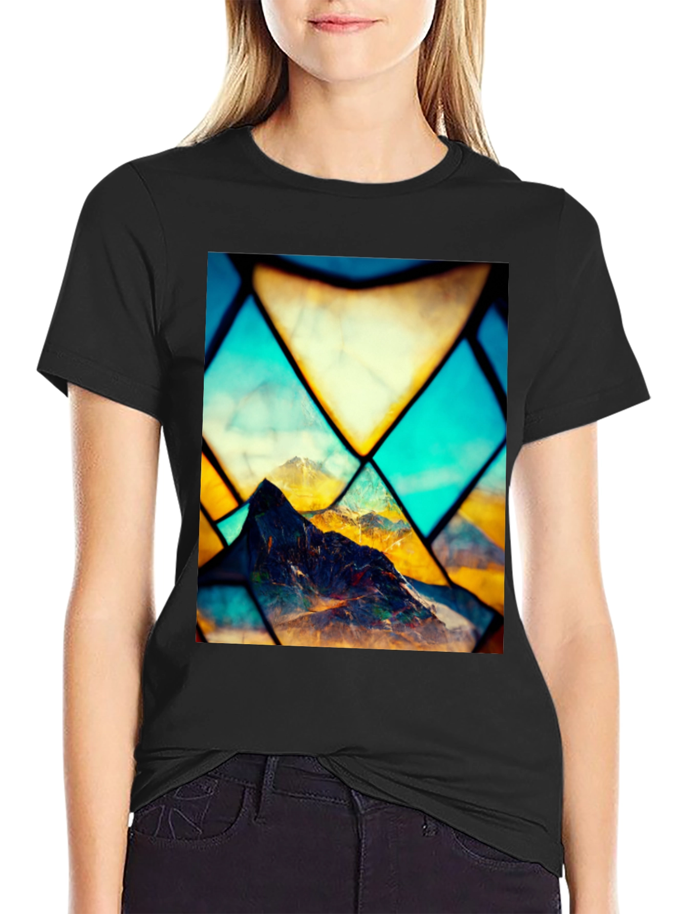 Black Mountain Stained Glass Graphic Black Tee view 2
