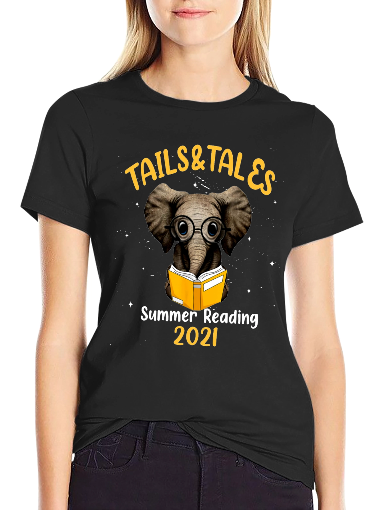 Black Tails & Tales Summer Reading 2021 Elephant T-Shirt view 2