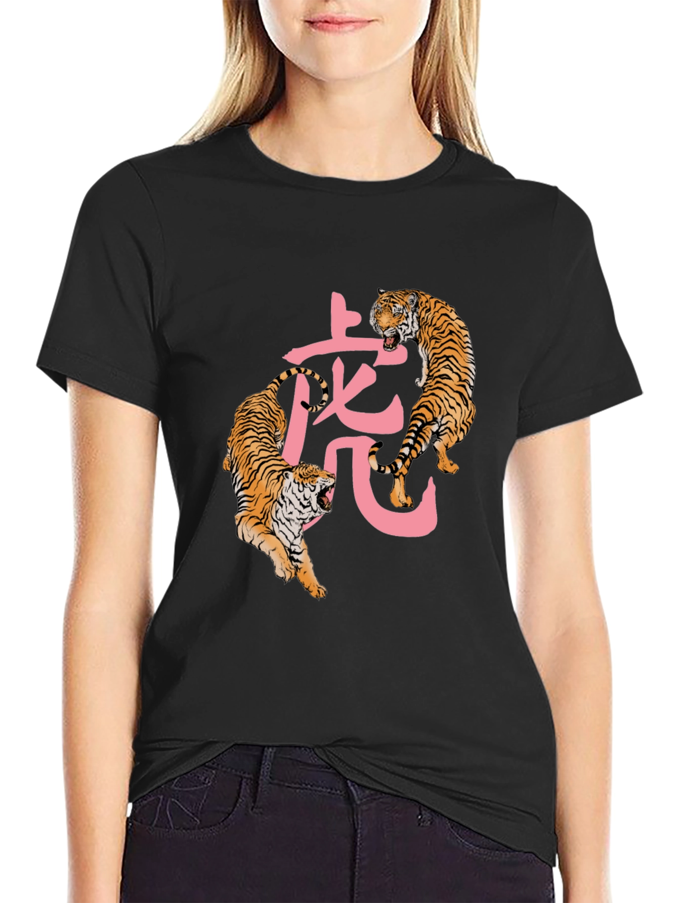 Black Tiger Graphic Tee - Men's Black Crew Neck T-Shirt view 2