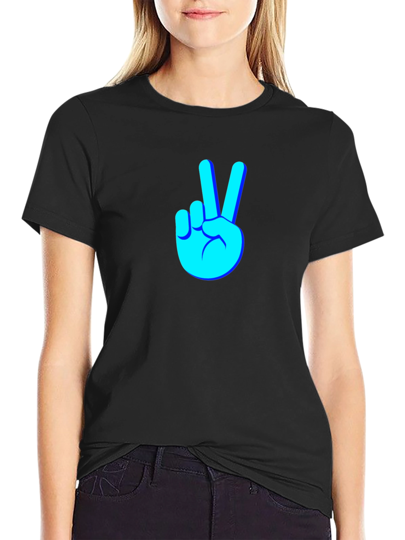 Black Cool Peace Sign Graphic Black T-Shirt view 2