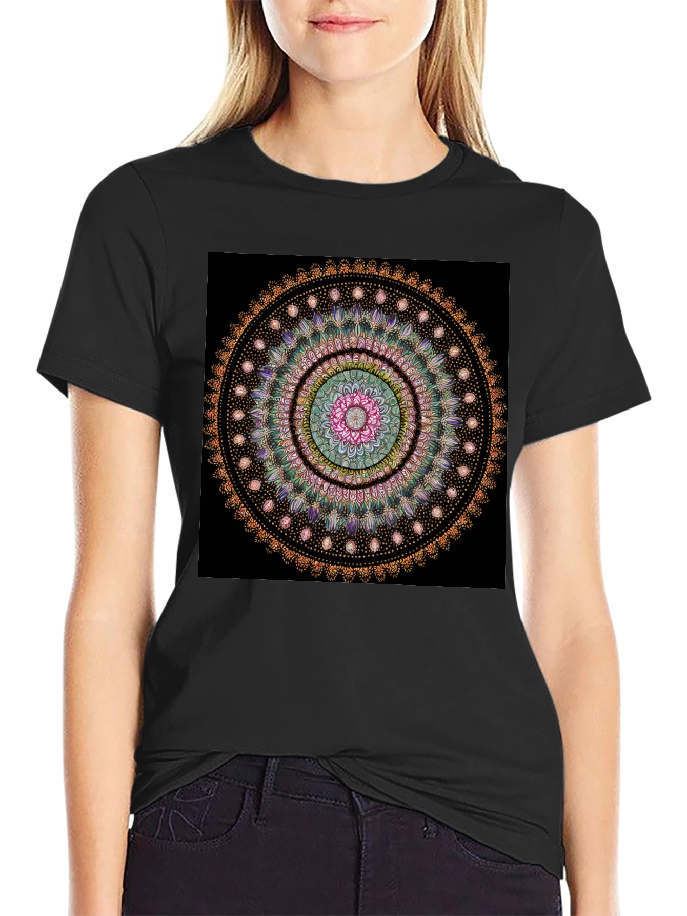 Black Mandala Art Black T-Shirt view 2