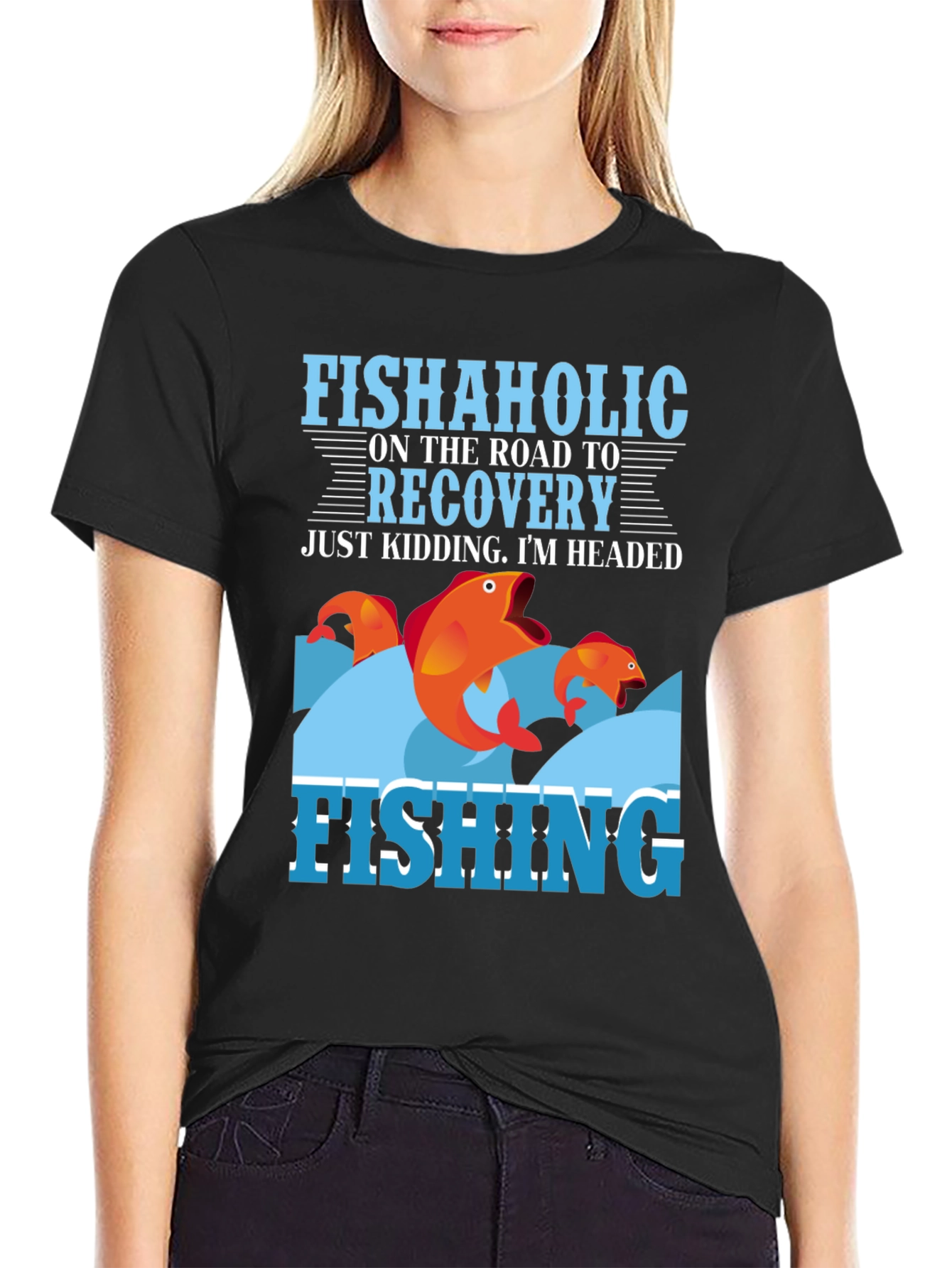 Black Fishaholic Fishing T-Shirt - Funny Fishing Tee view 2