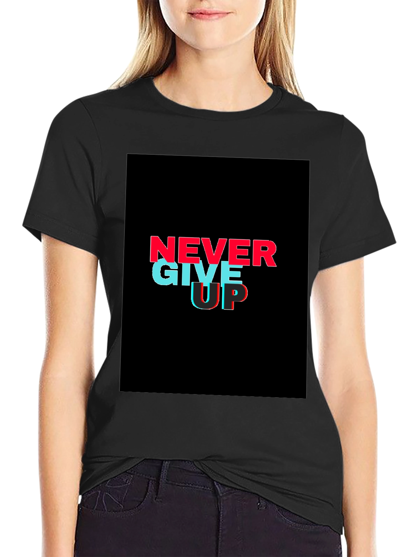 Black Never Give Up Graphic Tee - Black view 2