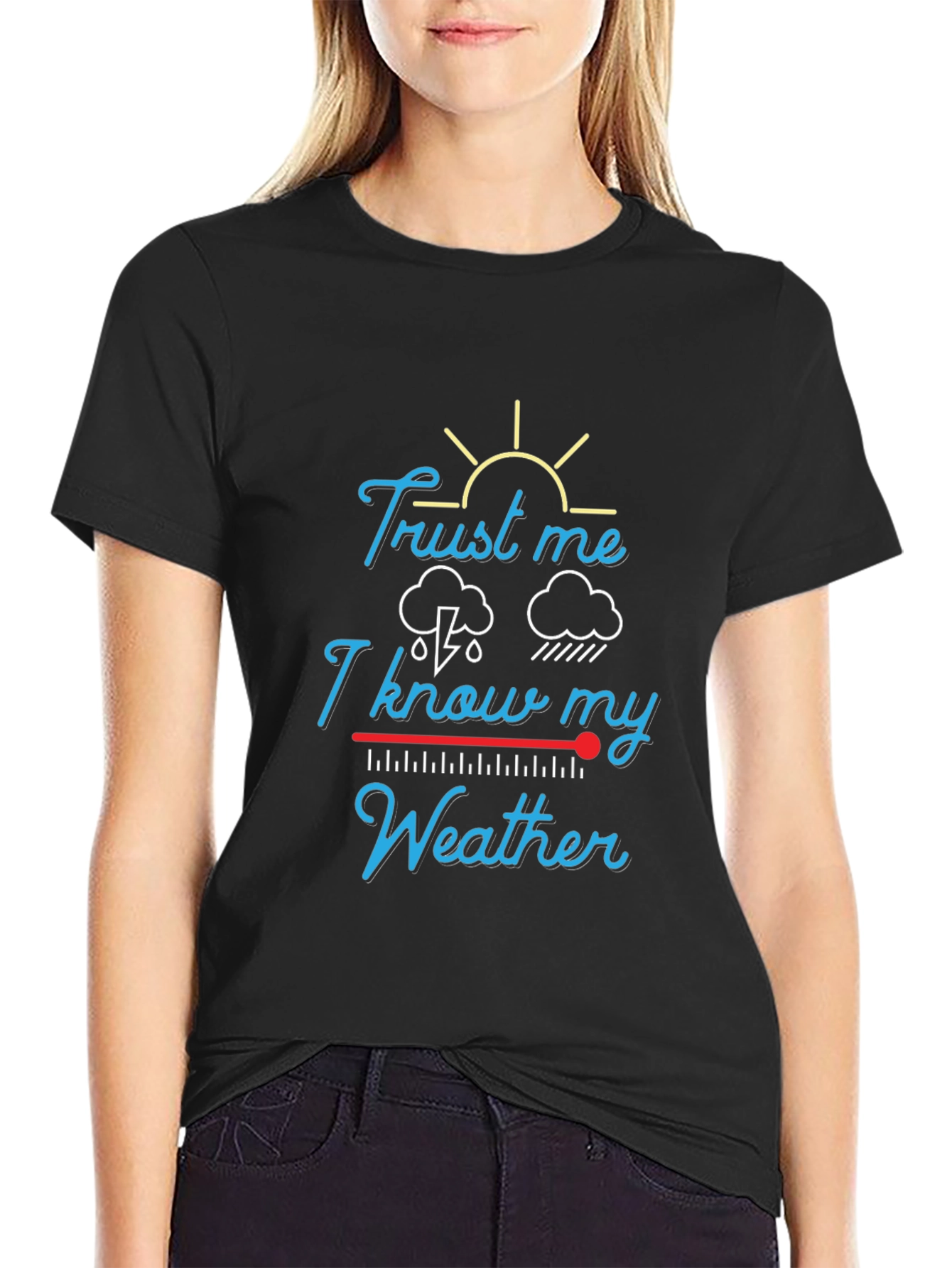 Black Trust Me, I Know My Weather - Men's Black T-Shirt view 2