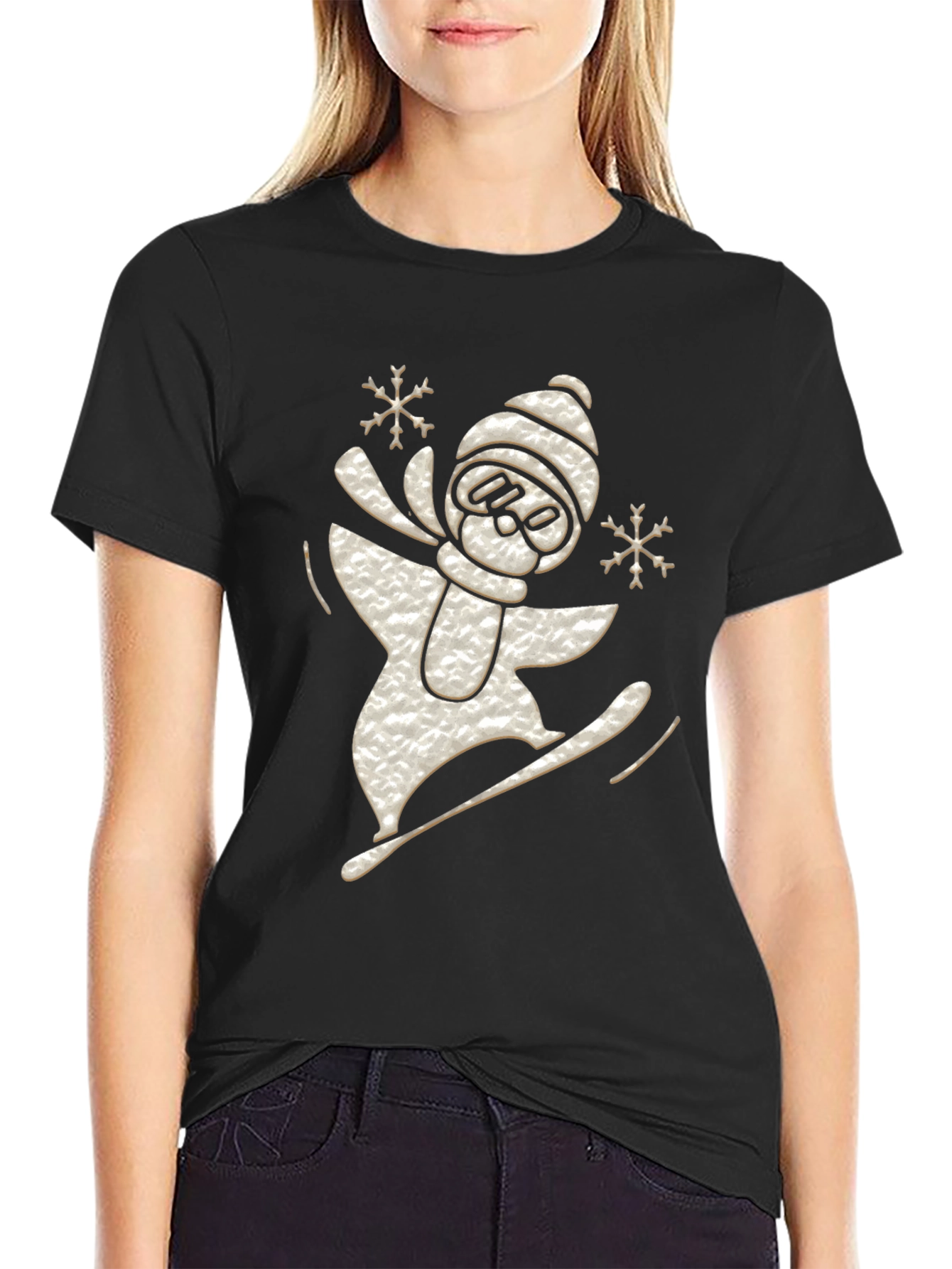 Black Snowboarder Snowman Graphic Tee view 2