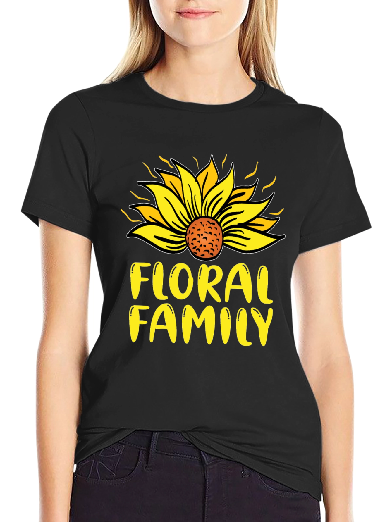 Black Floral Family Sunflower T-Shirt view 2