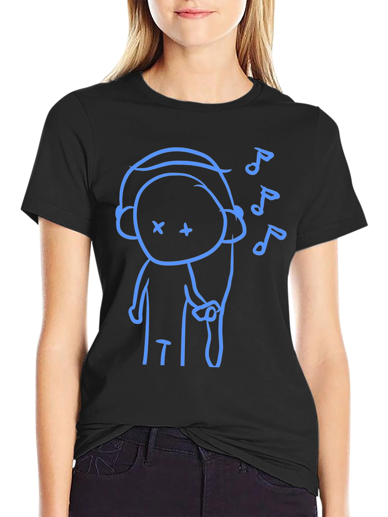 Black Black T-Shirt with Blue Music Lover Graphic view 2