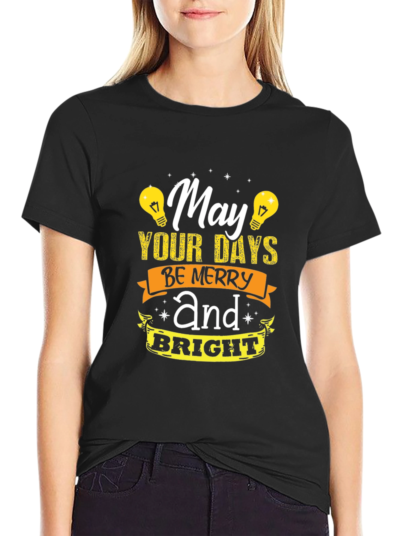 Black May Your Days Be Merry and Bright Graphic T-Shirt view 2