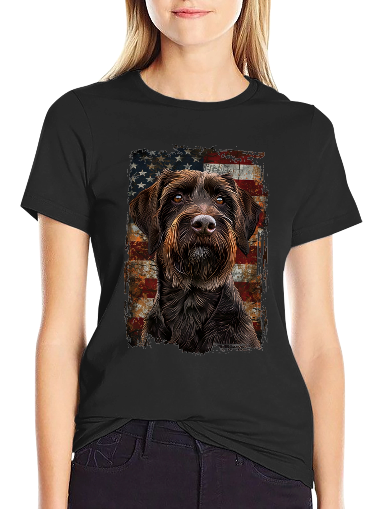 Black Dog Breed American Flag T-Shirt view 2