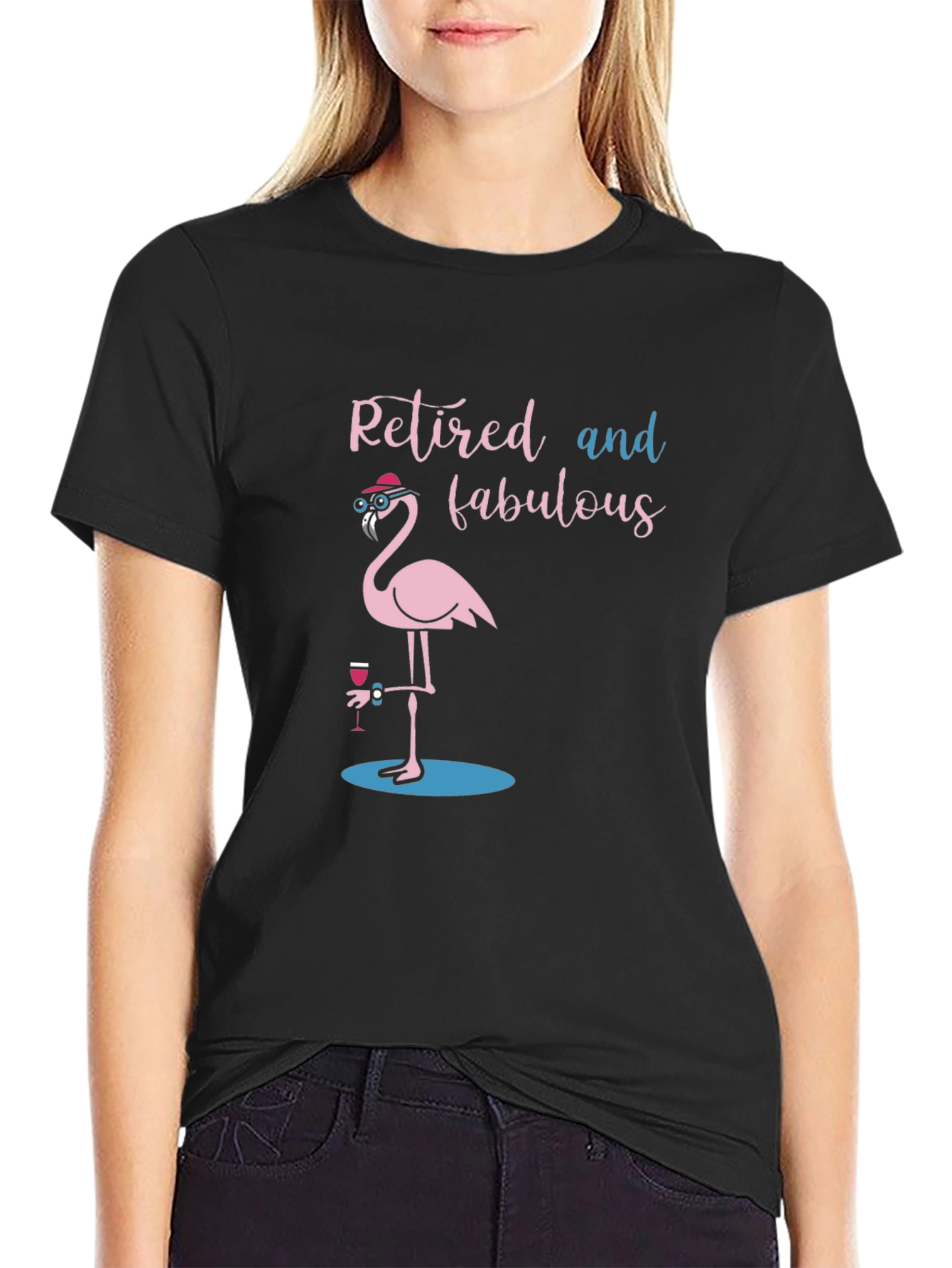 Black Retired and Fabulous Flamingo T-Shirt view 2