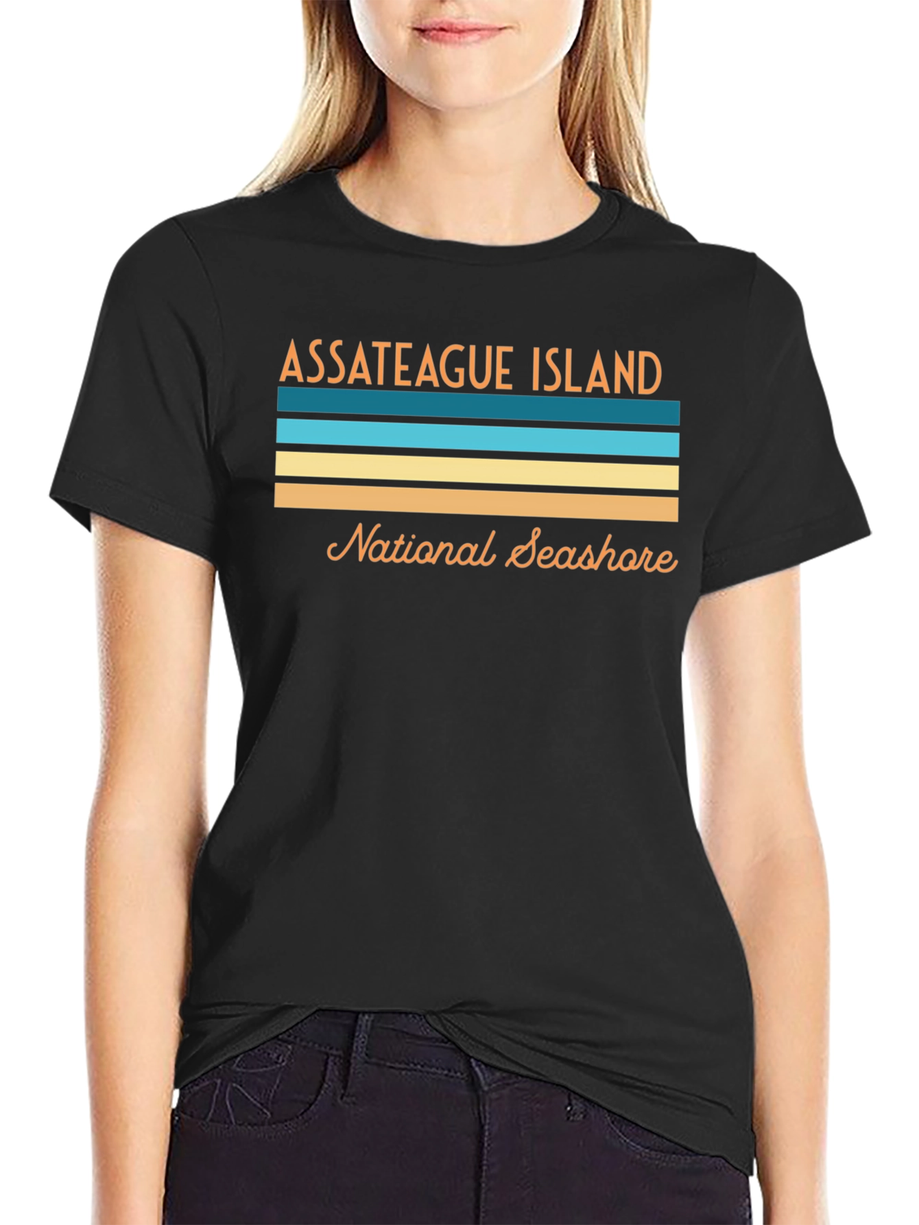 Black Assateague Island National Seashore Retro Tee view 2
