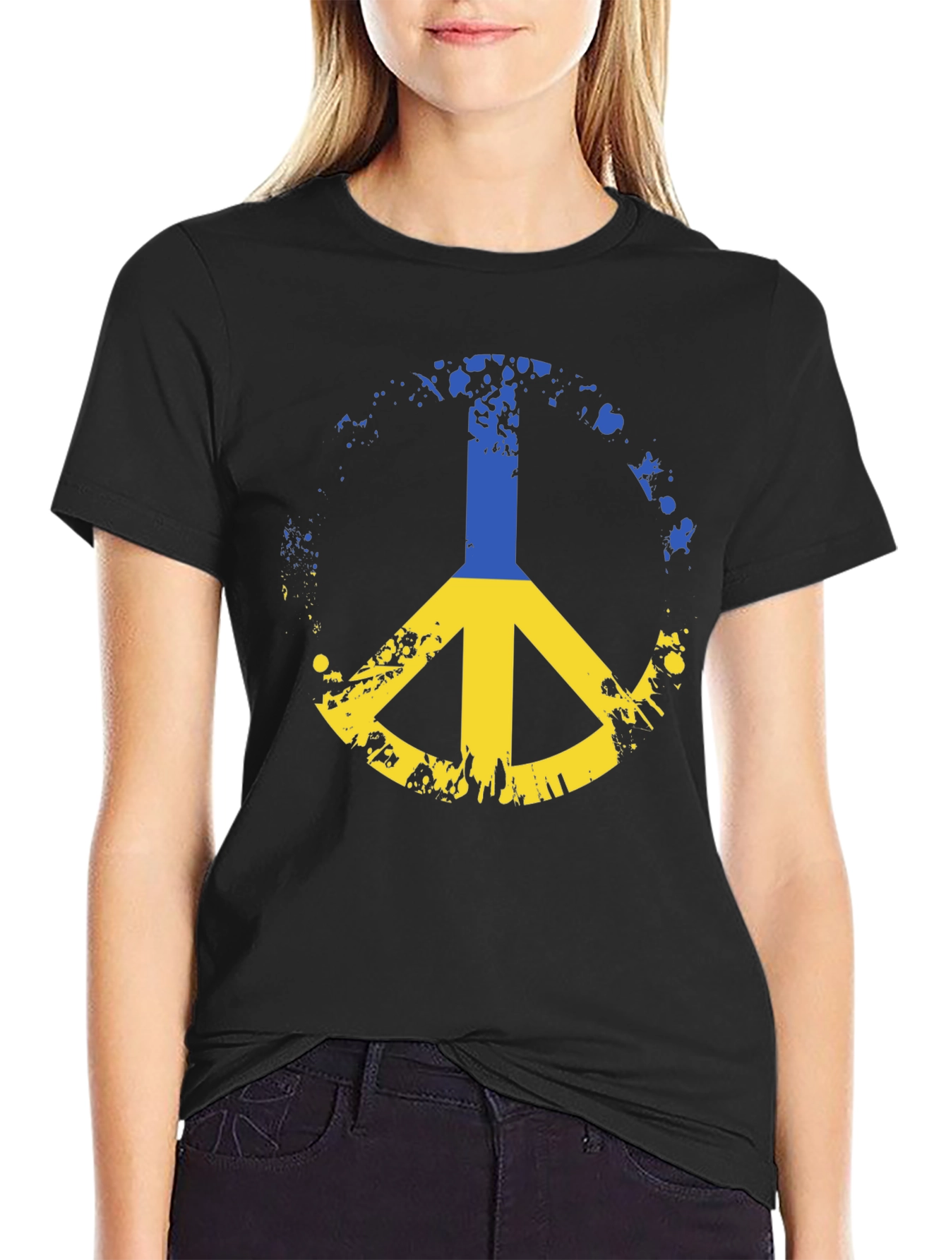 Black Ukraine Peace Sign Black T-Shirt view 2