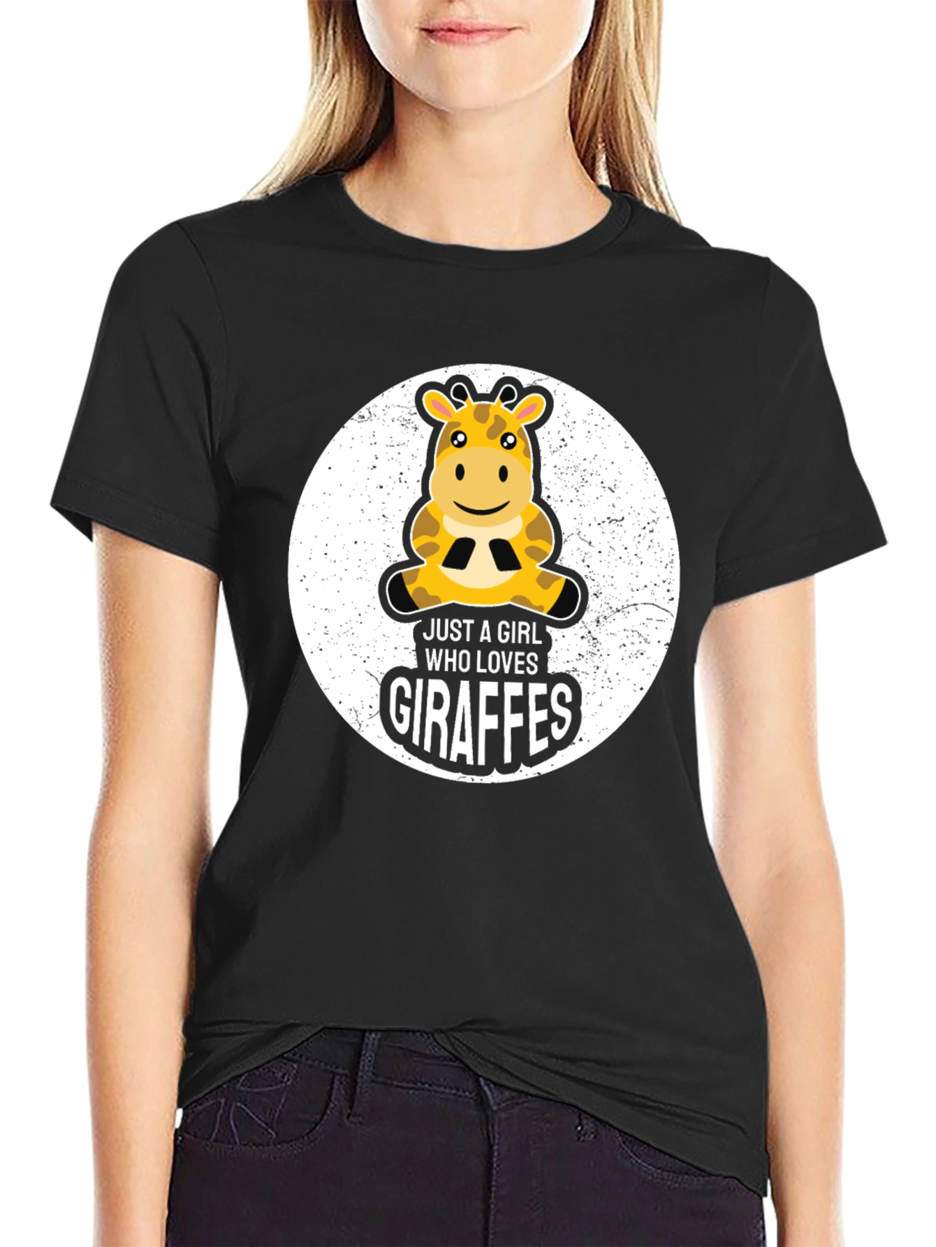 Black Just a Girl Who Loves Giraffes T-Shirt view 2