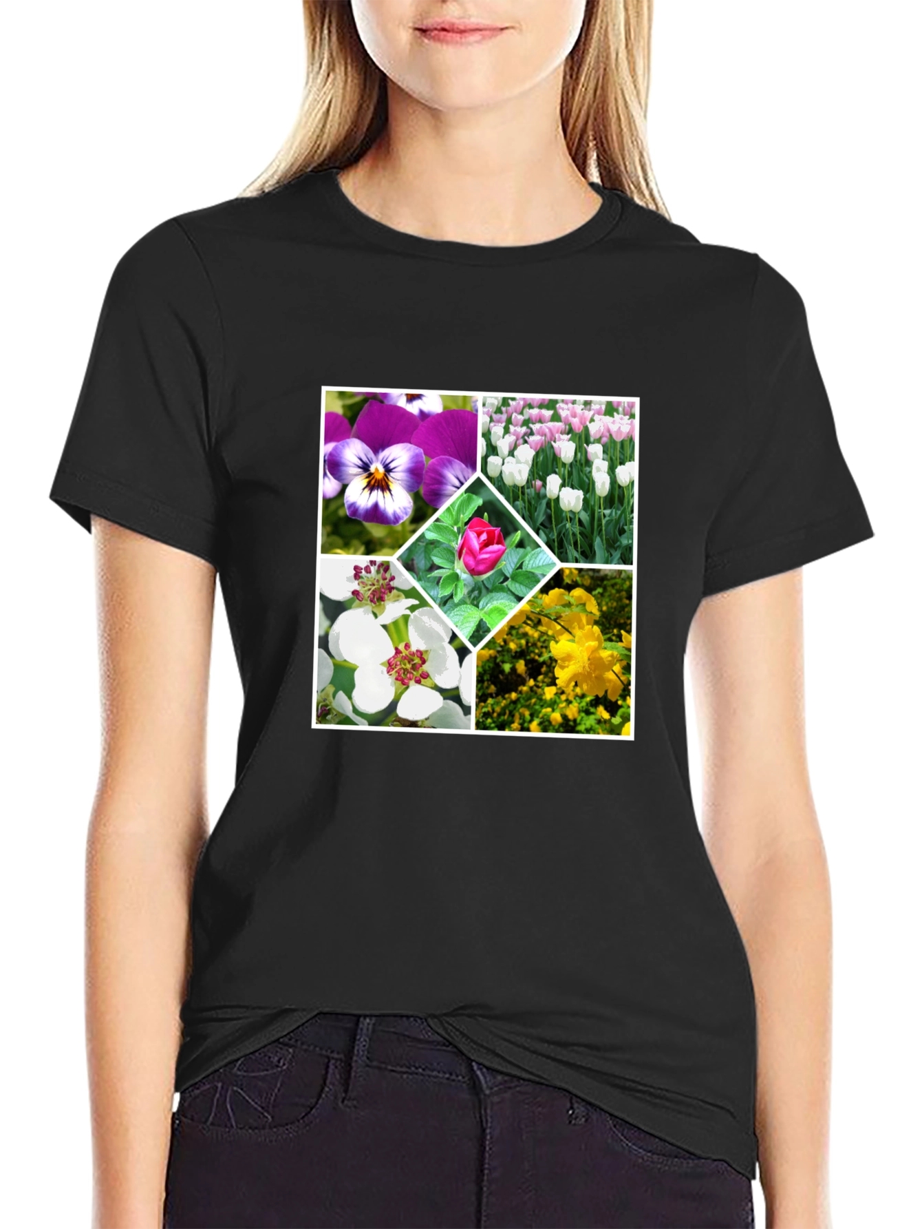 Black Floral Collage Black T-Shirt view 2